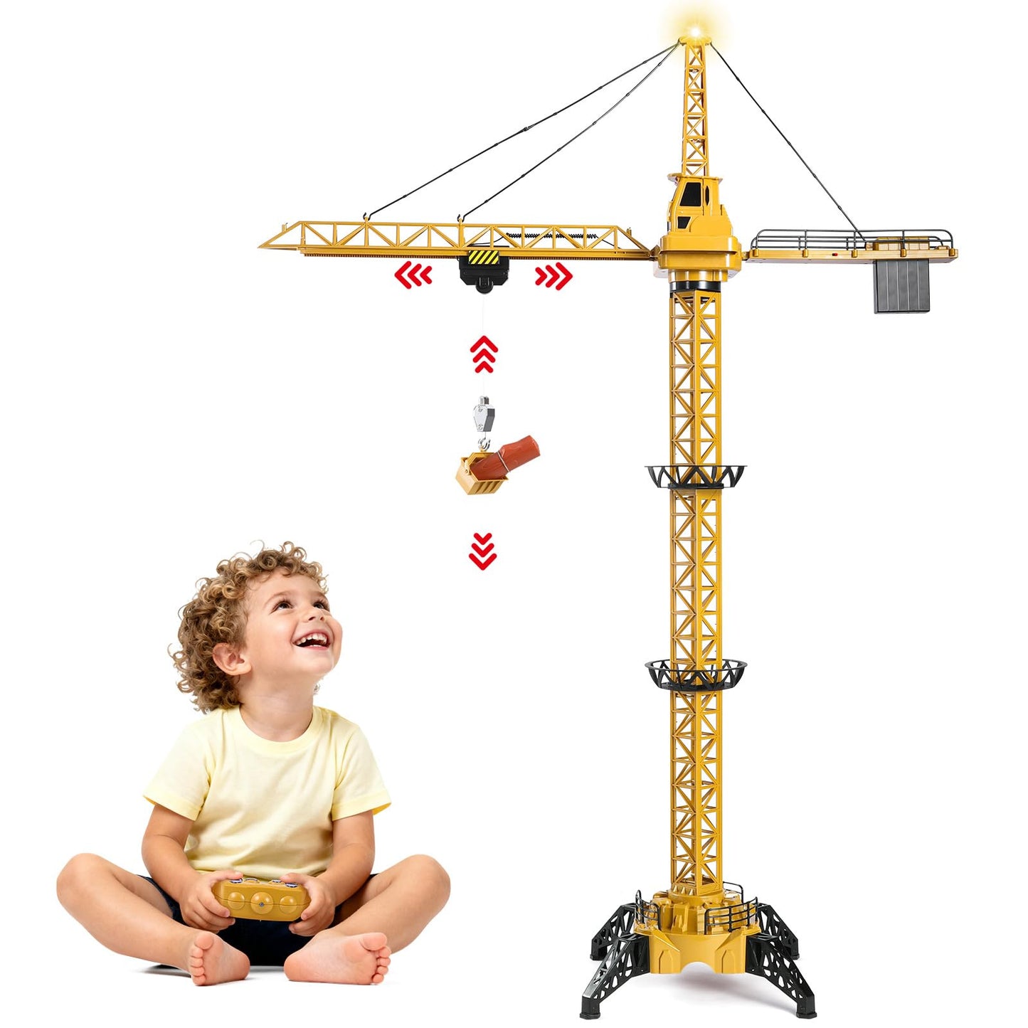 Mini Tudou 6-Channel Infinite Rotation RC Tower Crane Toy – 50.4in, Lights & Sound