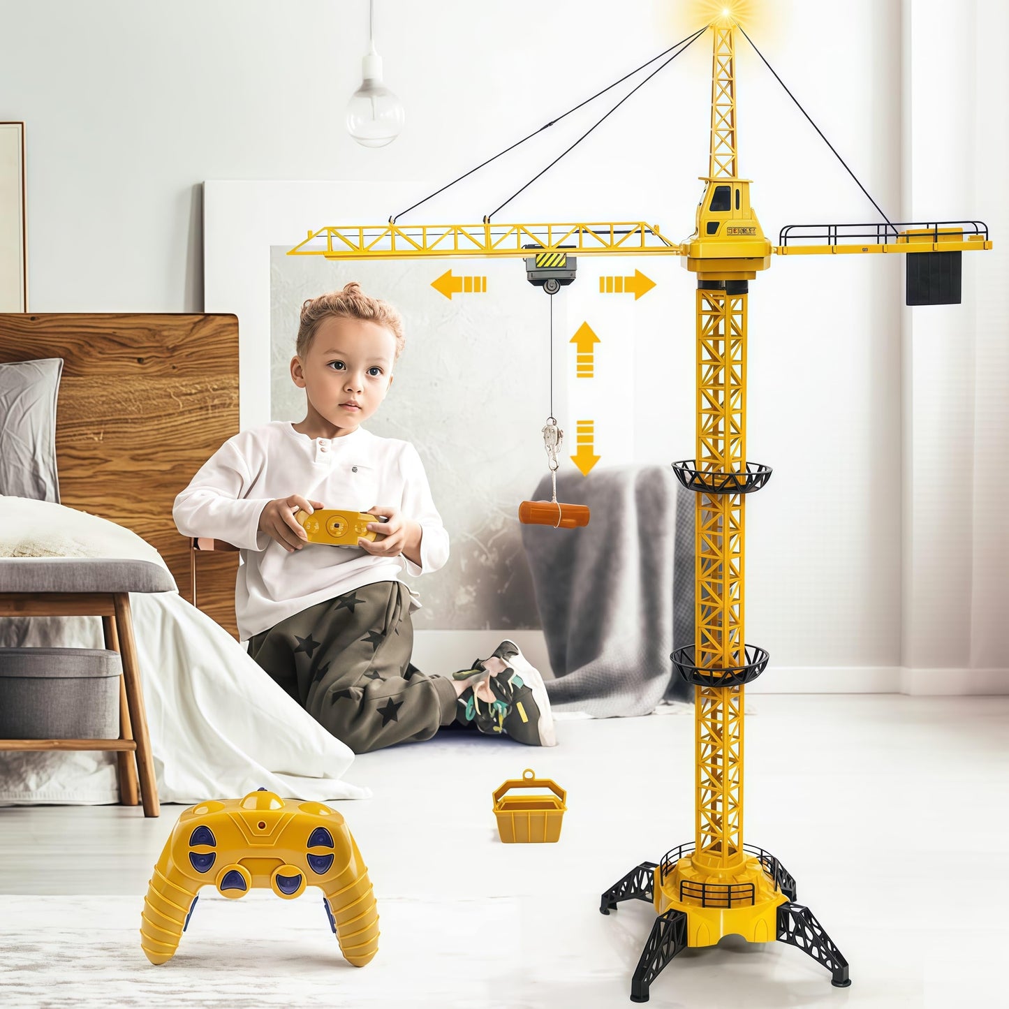 Mini Tudou 6-Channel Infinite Rotation RC Tower Crane Toy – 50.4in, Lights & Sound