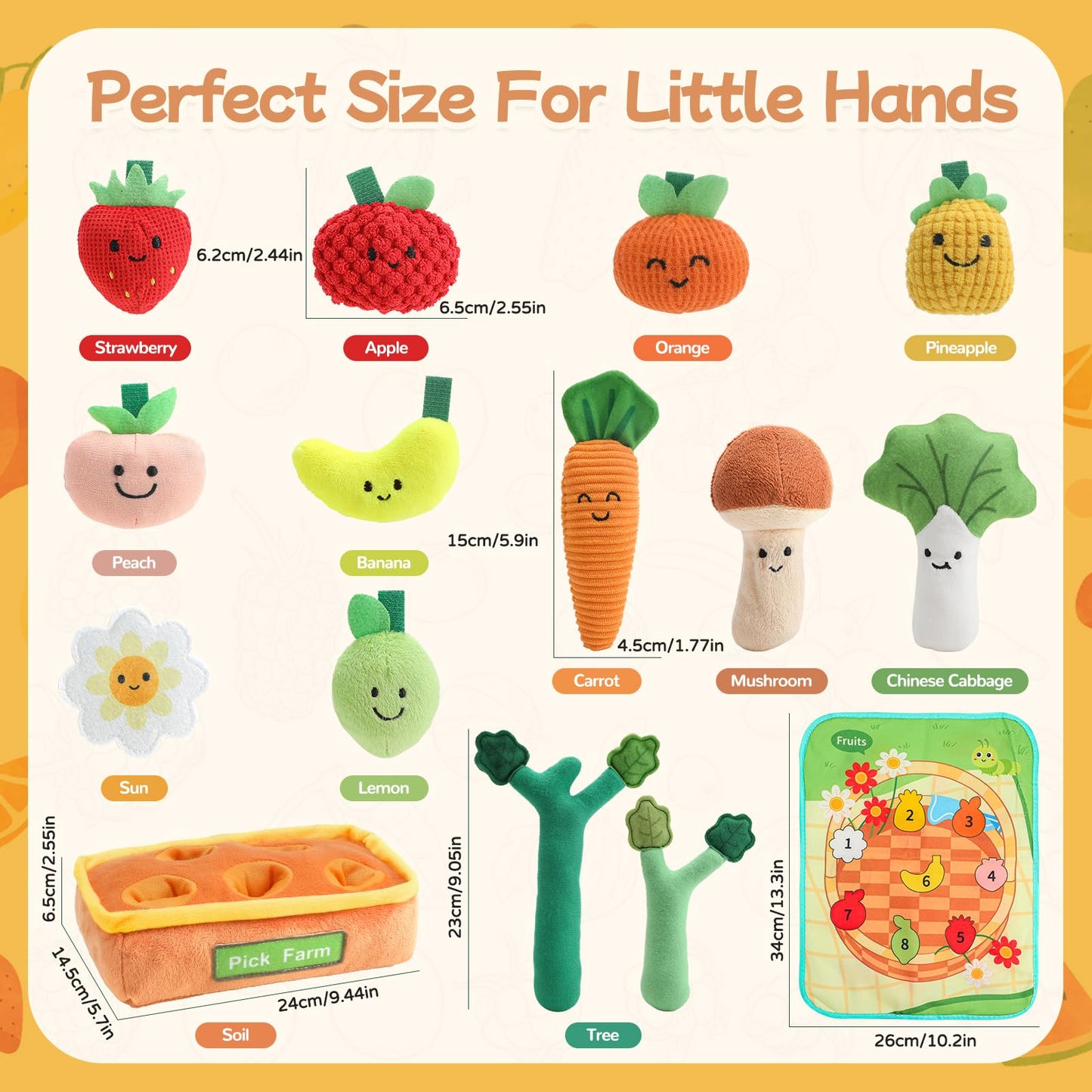 Mini Tudou 15-Piece Farm Fruit & Veggie Baby Toys — Sensory Plush Set