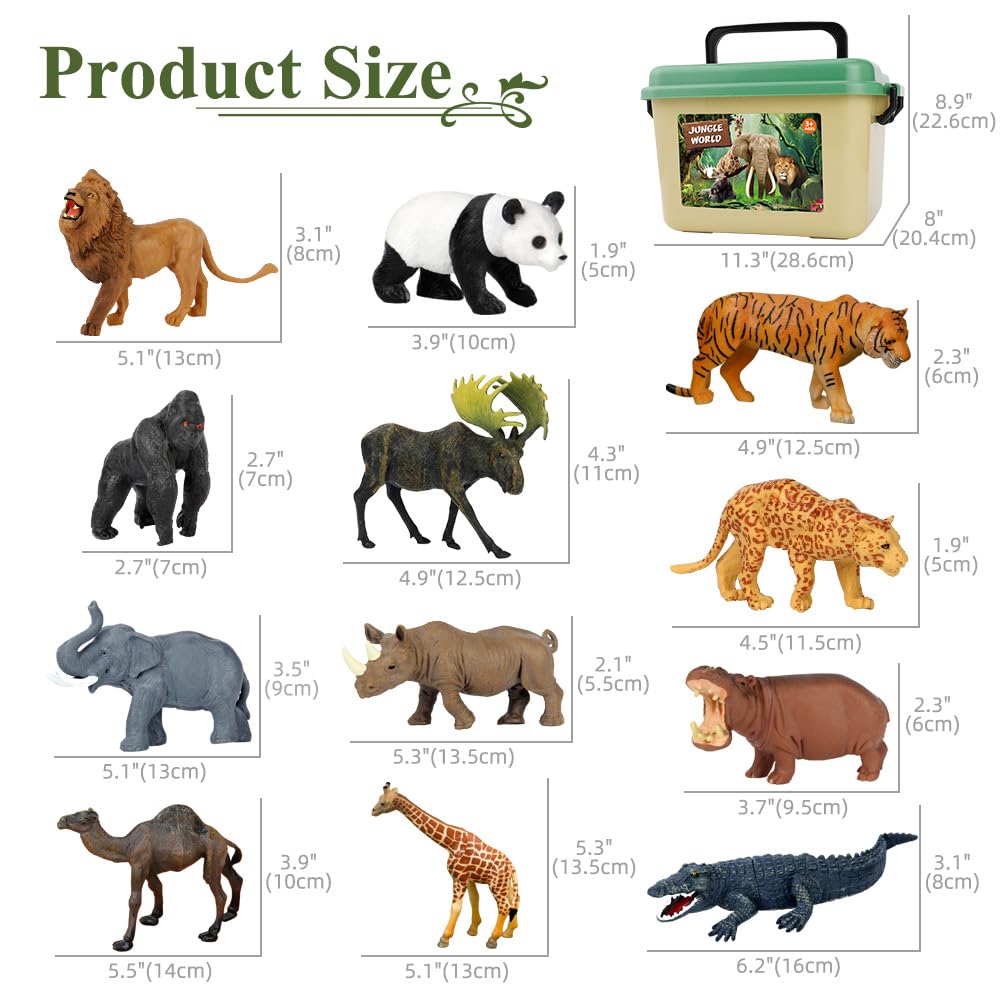 Mini Tudou 12-Piece Safari Animals Figures Set with Large 57x38.6-Inch Play Mat – Jumbo Jungle Zoo Toys