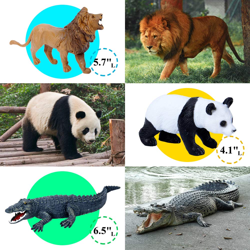 Mini Tudou 12-Piece Safari Animals Figures Set with Large 57x38.6-Inch Play Mat – Jumbo Jungle Zoo Toys
