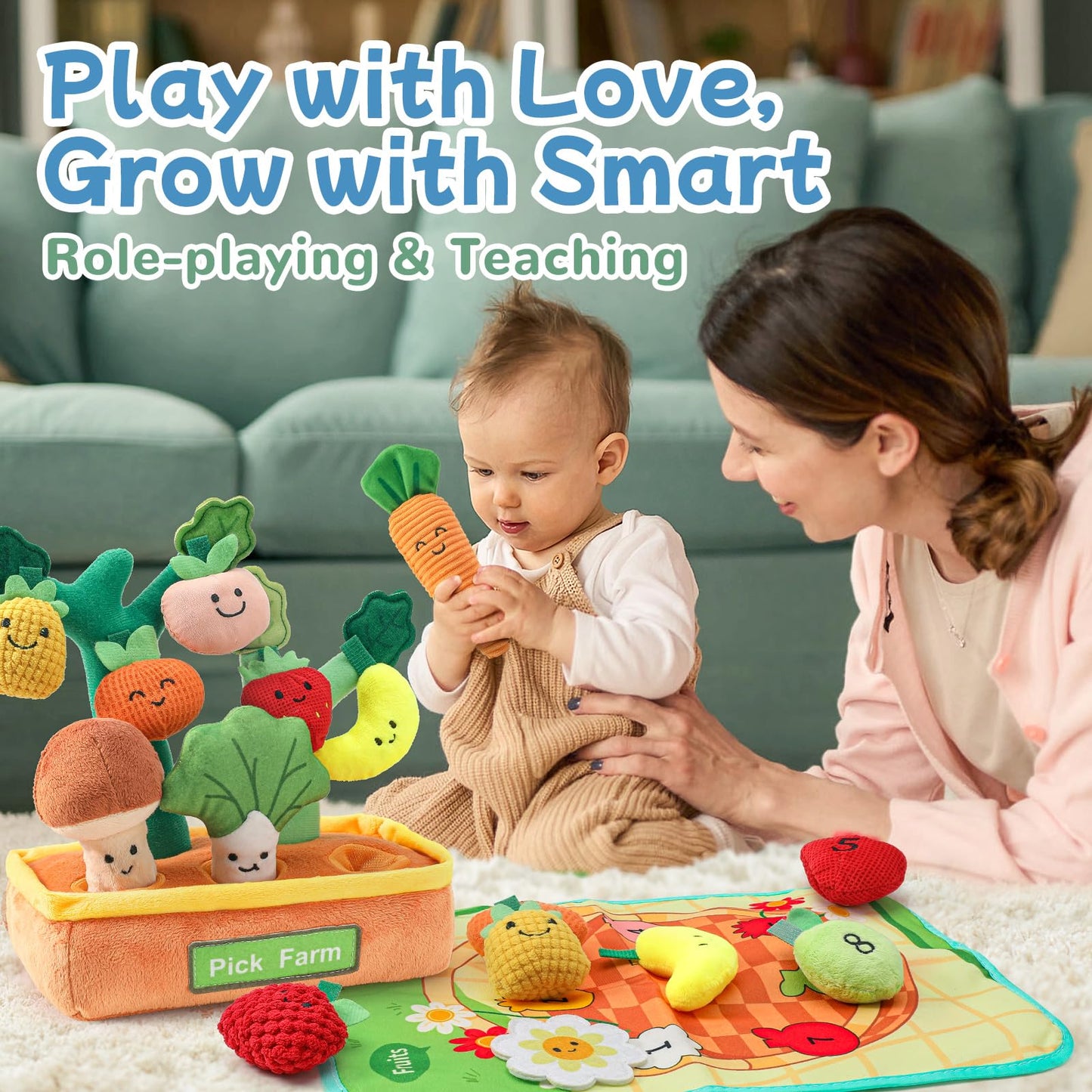 Mini Tudou 15-Piece Farm Fruit & Veggie Baby Toys — Sensory Plush Set