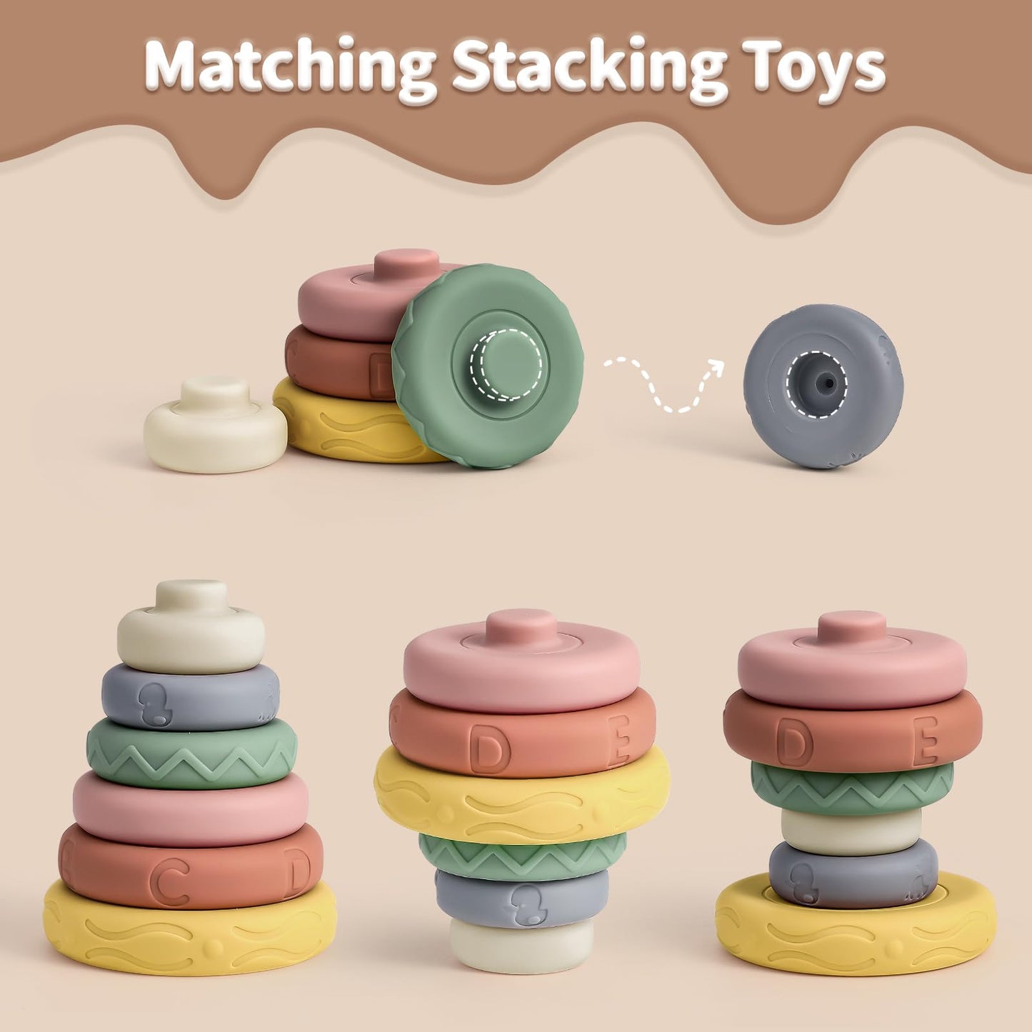 Mini Tudou 6-Piece Stacking & Nesting Circle Toy – Soft Rings Stacker & Teether (4.7 in)