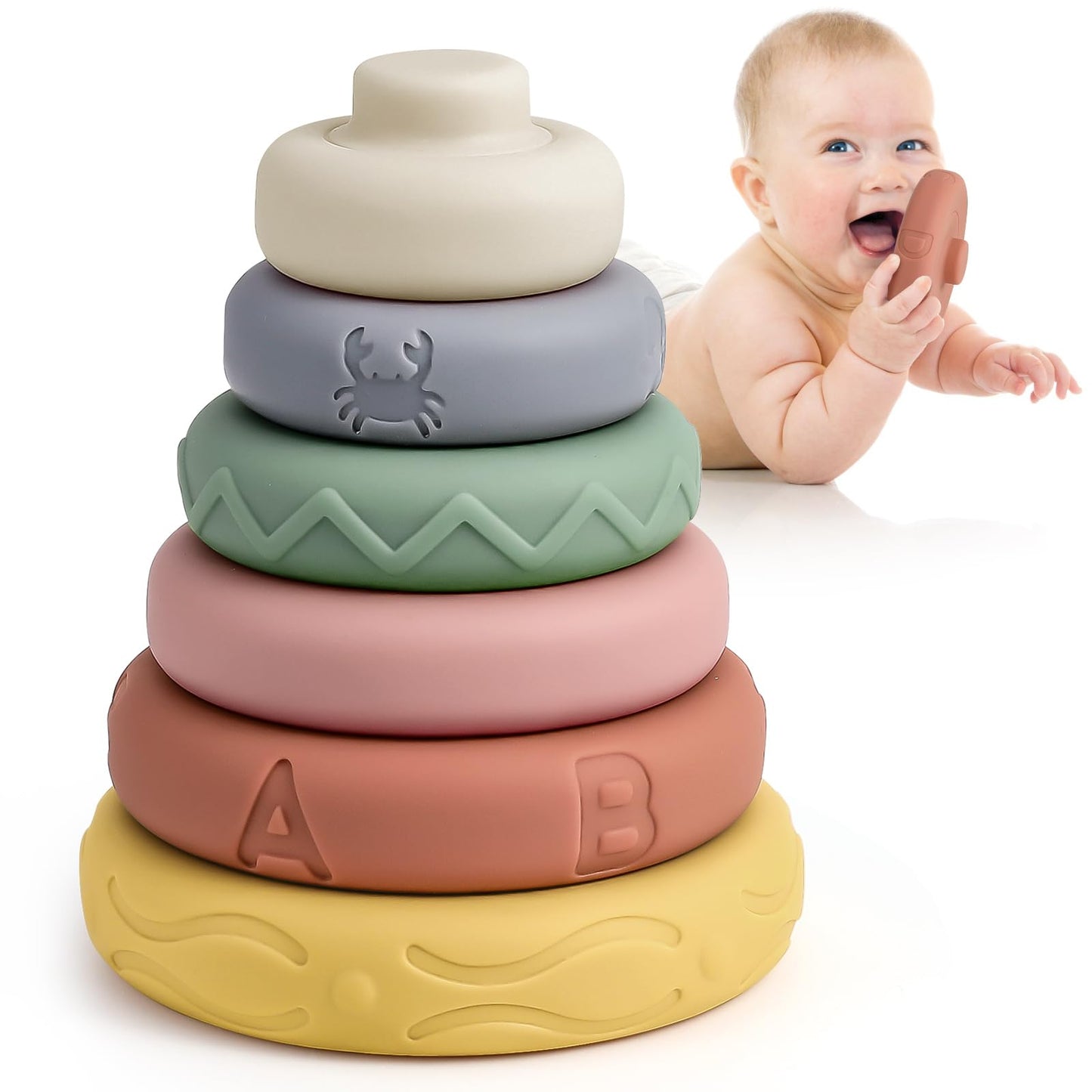 Mini Tudou 6-Piece Stacking & Nesting Circle Toy – Soft Rings Stacker & Teether (4.7 in)