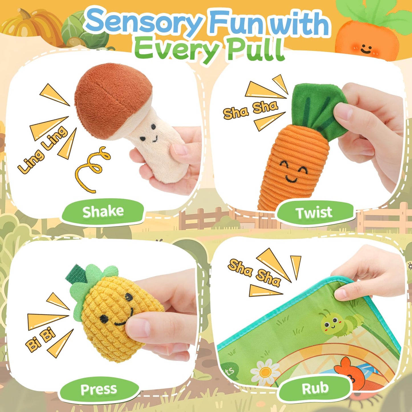 Mini Tudou 15-Piece Farm Fruit & Veggie Baby Toys — Sensory Plush Set