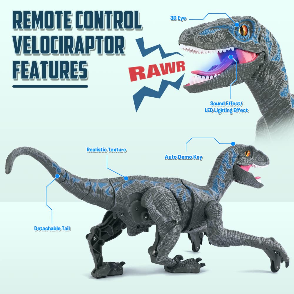 Mini Tudou 17.7-Inch RC Velociraptor Dinosaur Toy – Lights & Sounds