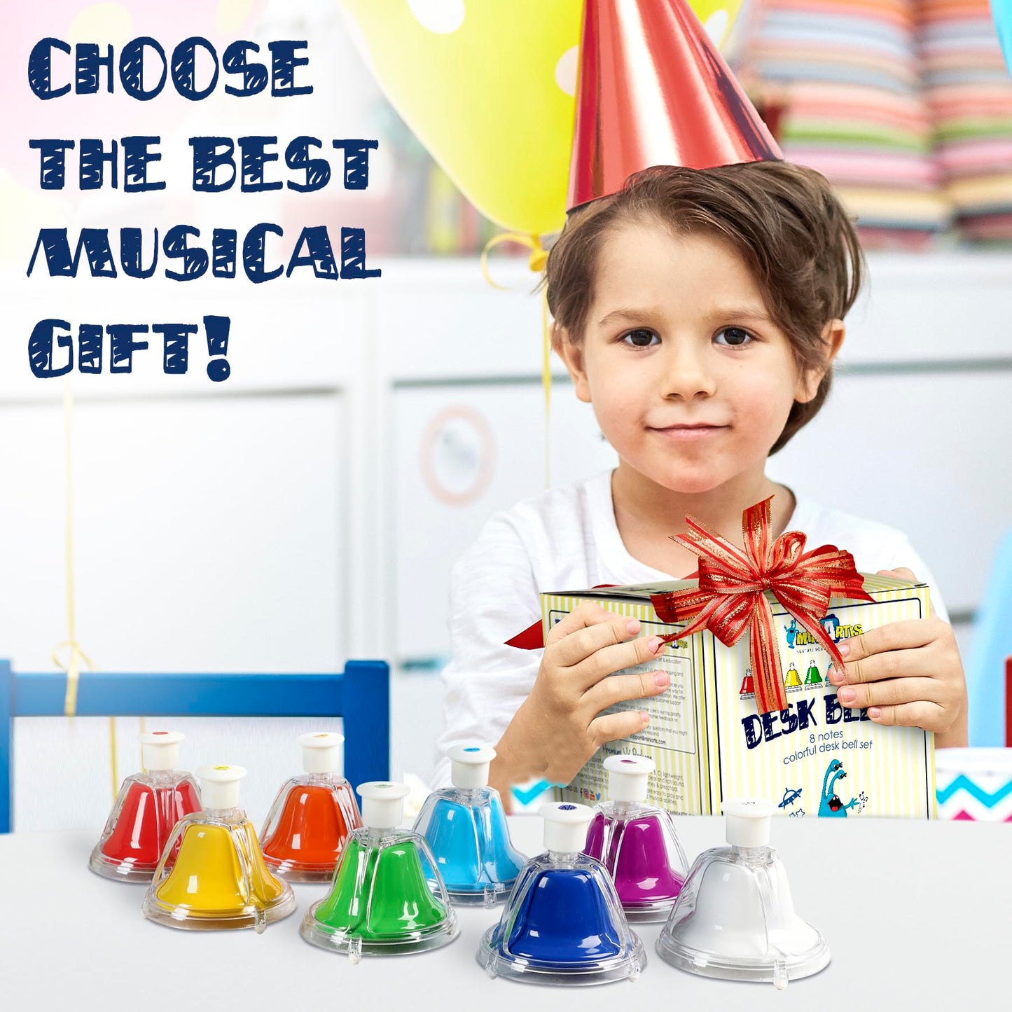 MINIARTIS Desk Bells for Kids | 8-Note Colorful Musical Toys with 15-Song Songbook