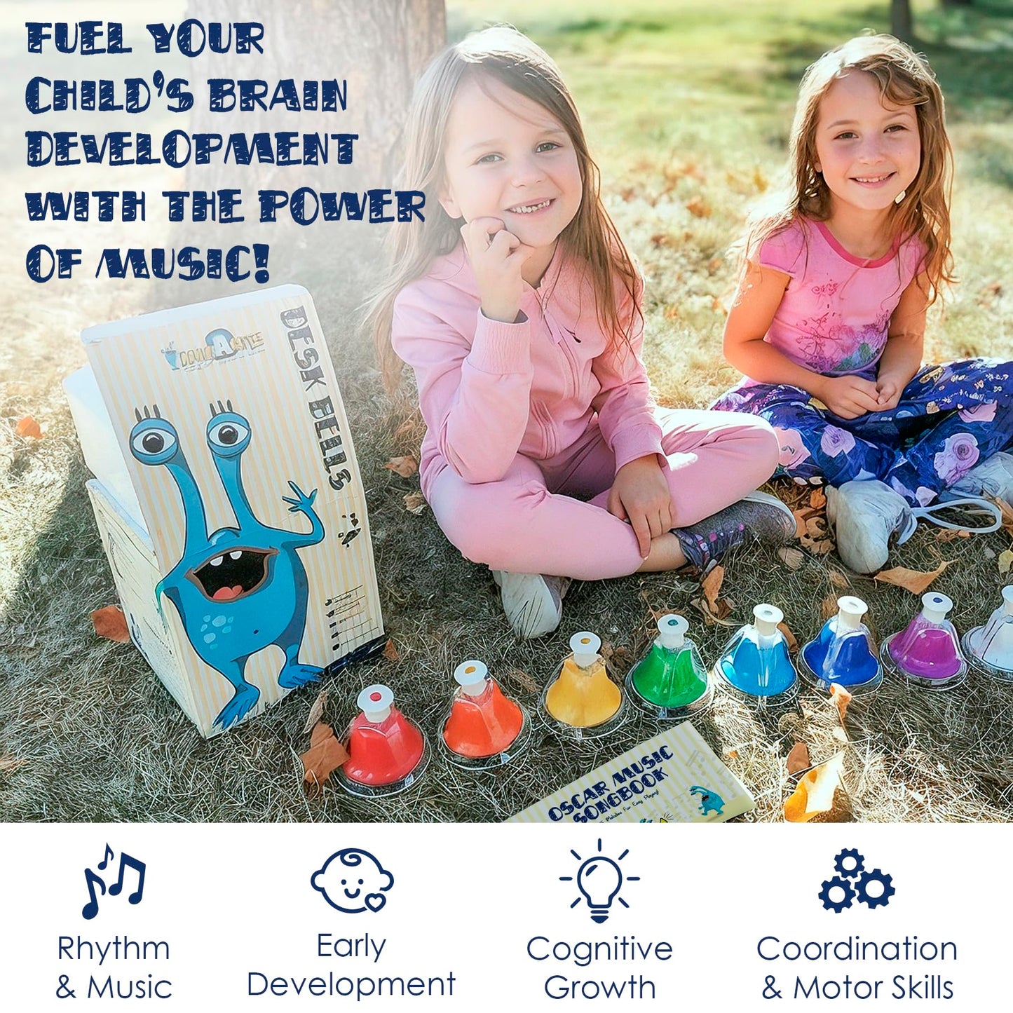 MINIARTIS Desk Bells for Kids | 8-Note Colorful Musical Toys with 15-Song Songbook