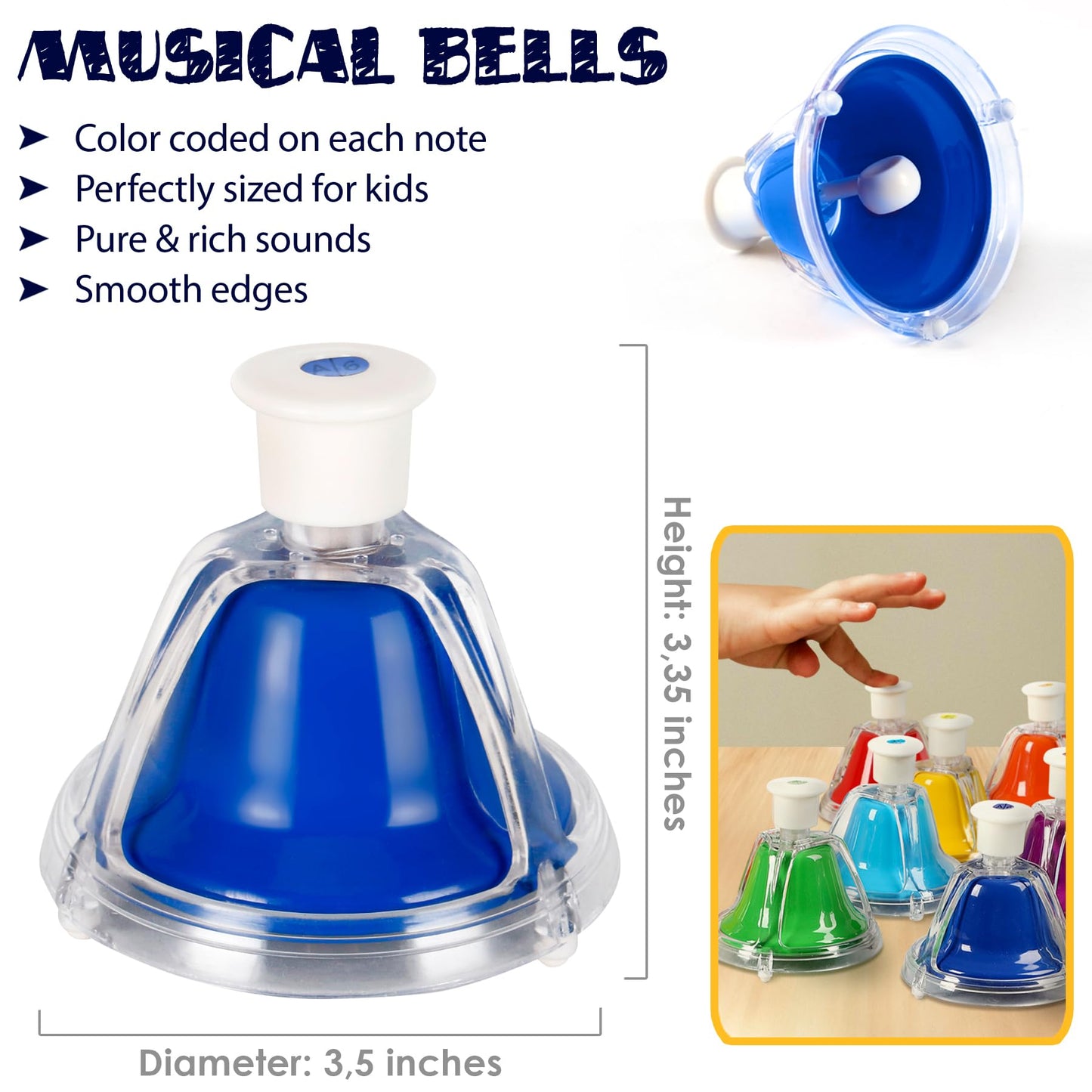 MINIARTIS Desk Bells for Kids | 8-Note Colorful Musical Toys with 15-Song Songbook
