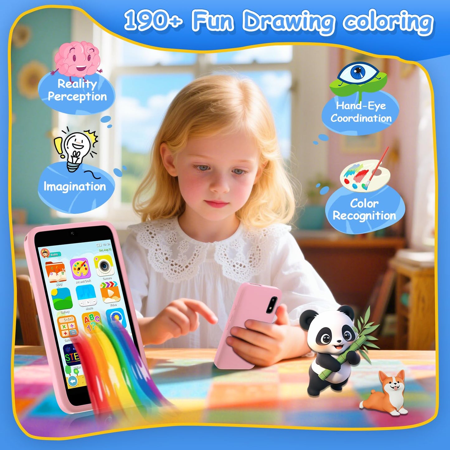 MINIBEAR Kids Smart Phone Toy – 200+ Educational Games, Dual Camera, Pink