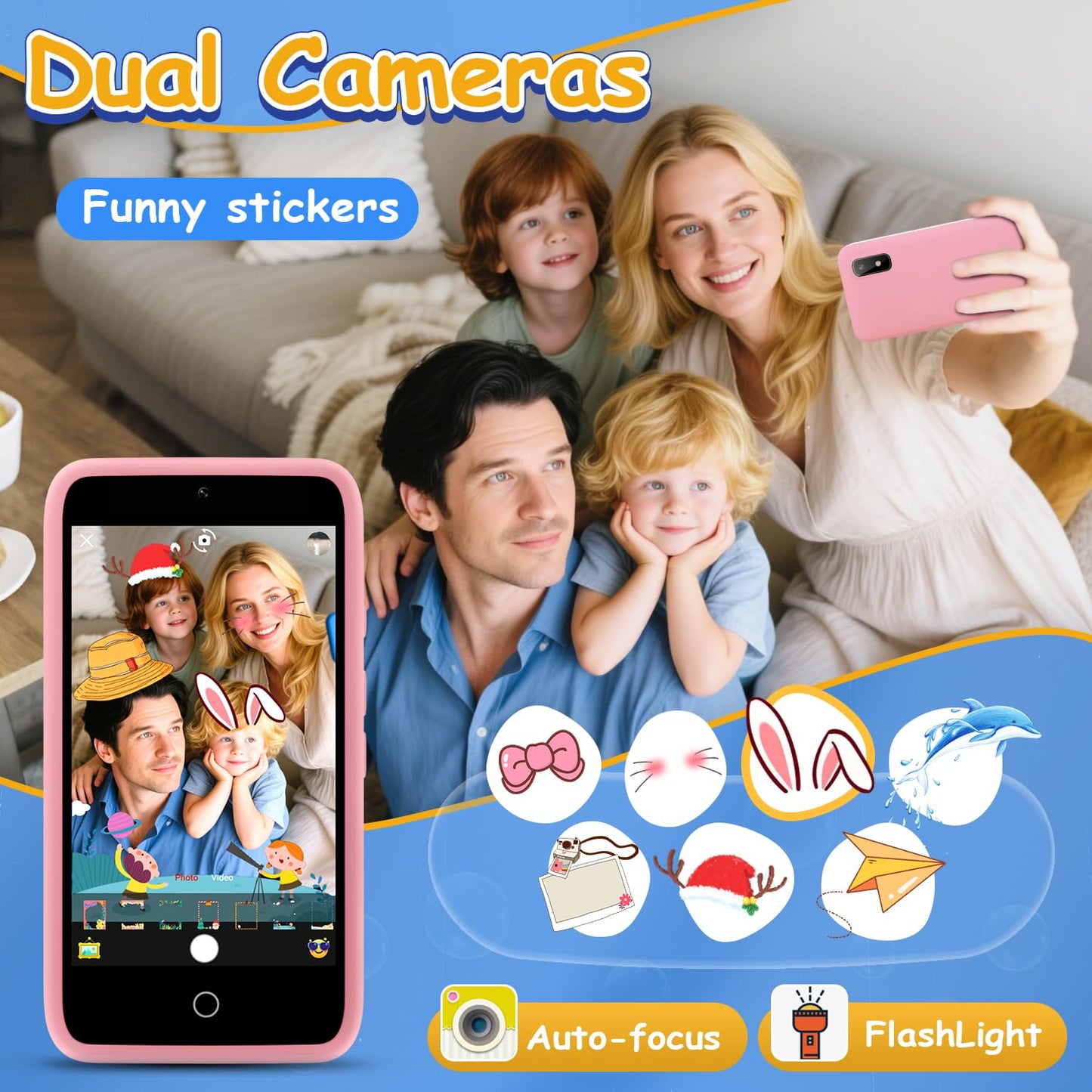 MINIBEAR Kids Smart Phone Toy – 200+ Educational Games, Dual Camera, Pink