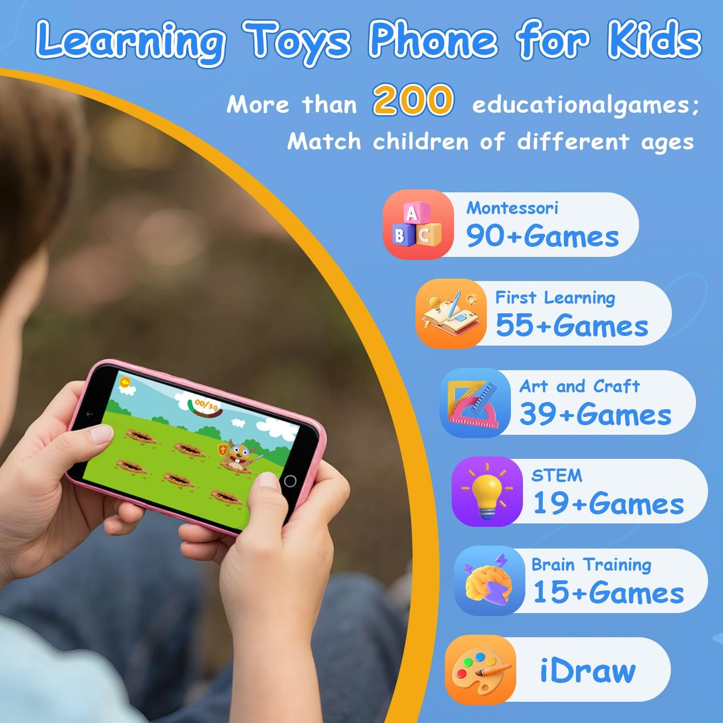 MINIBEAR Kids Smart Phone Toy – 200+ Educational Games, Dual Camera, Pink