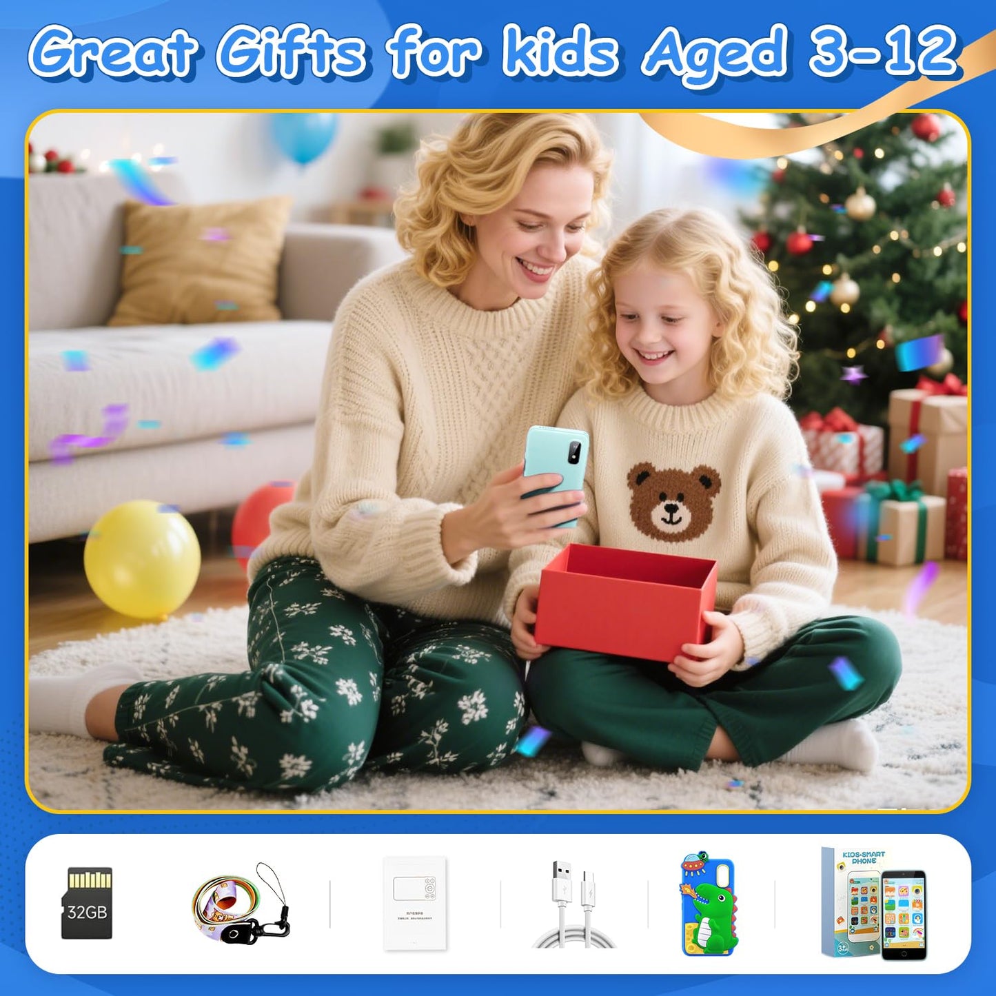 MINIBEAR Kids Smartphone Toy – 3.97 in Dual Camera, 201+ Games, No Wifi, 32GB SD Card, Dinosaur