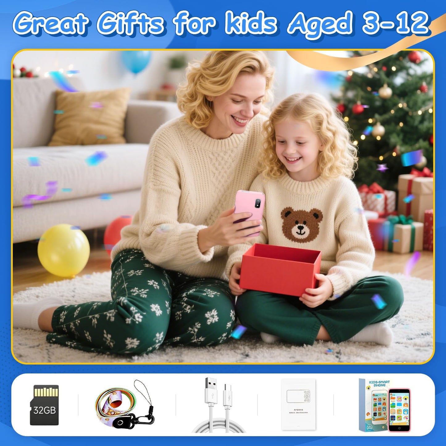 MINIBEAR Kids Smart Phone Toy – 200+ Educational Games, Dual Camera, Pink