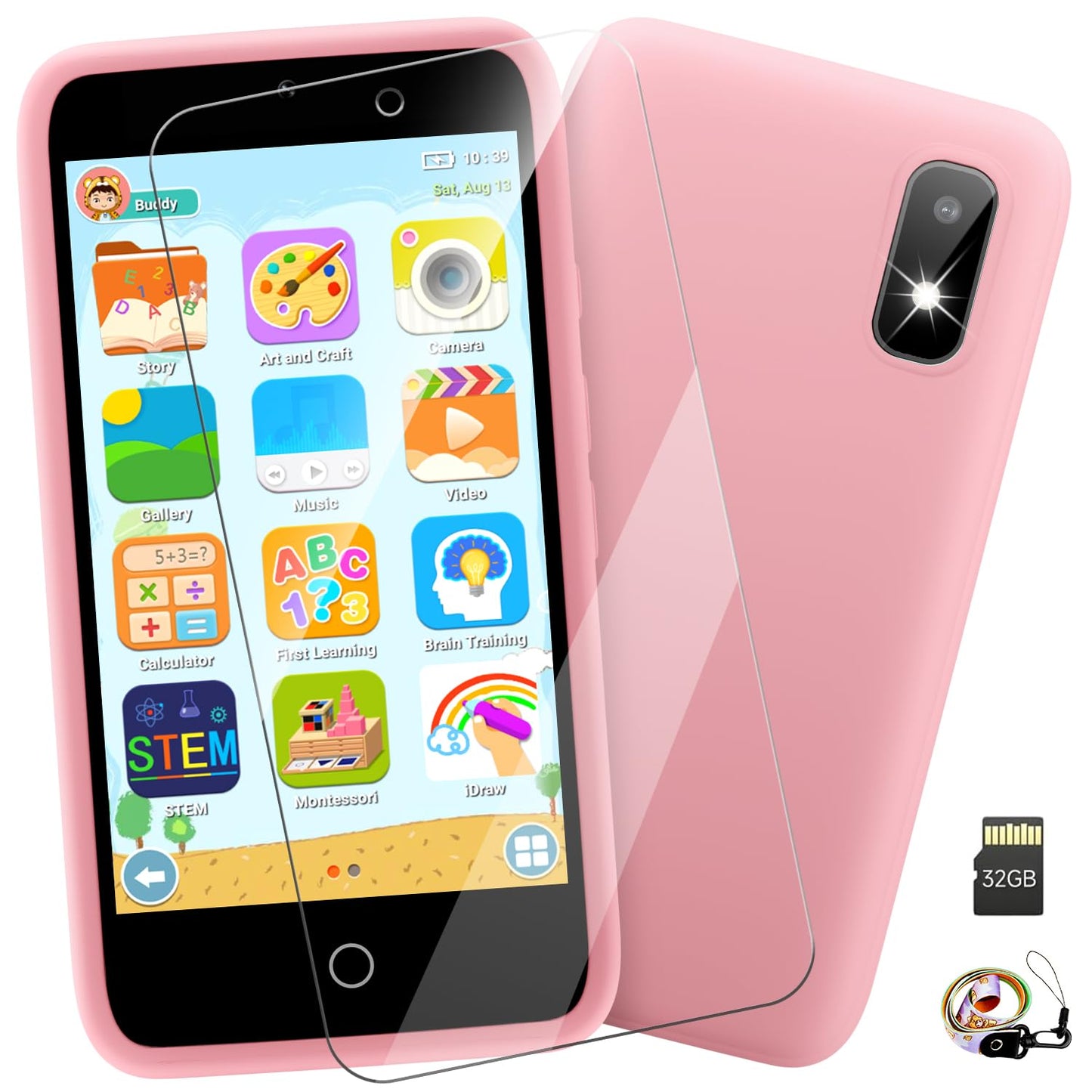 MINIBEAR Kids Smart Phone Toy – 200+ Educational Games, Dual Camera, Pink