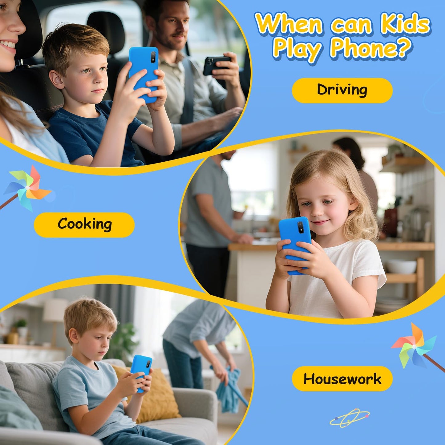 MINIBEAR Kids Toy Smartphone – 3.97-inch Dual Camera Learning Phone with 201+ Educational Games and 32GB SD Card (No WiFi, Blue)