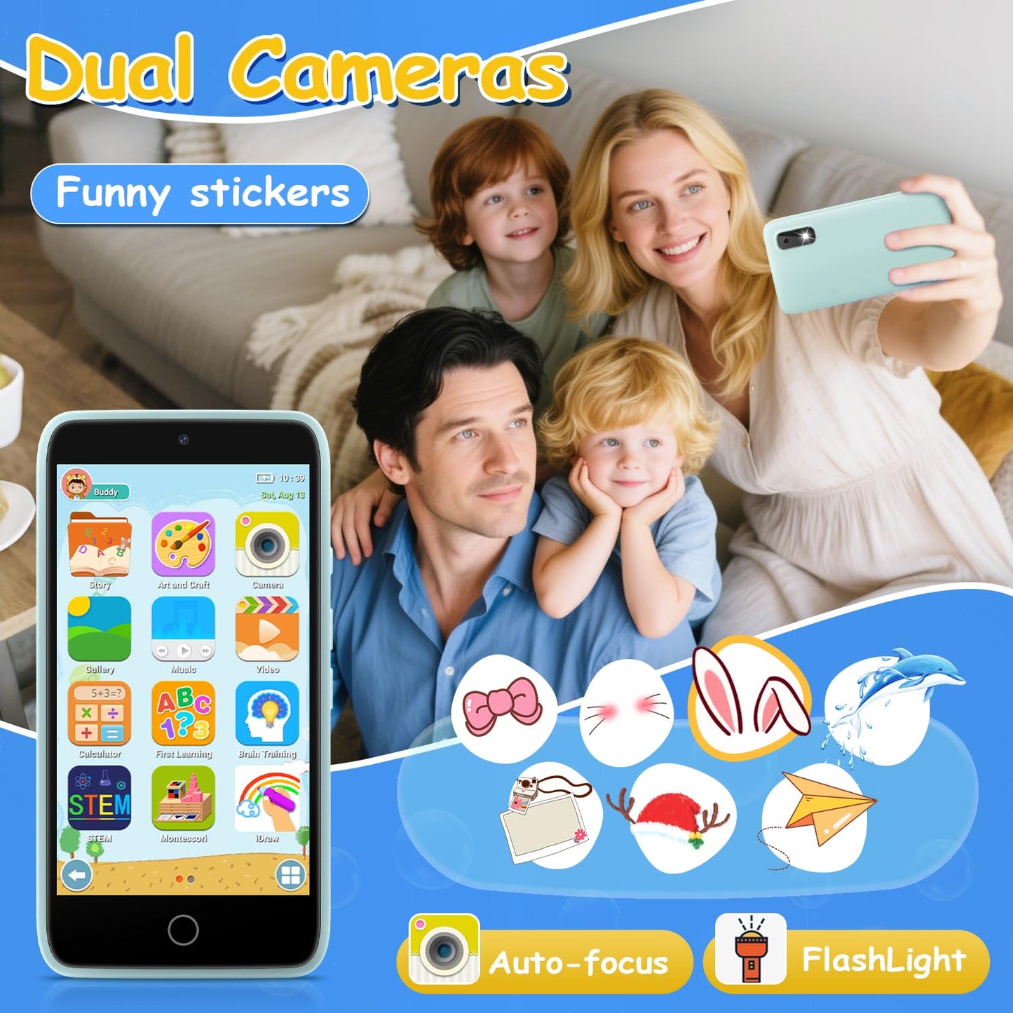 MINIBEAR Kids Smartphone Toy – 3.97 in Dual Camera, 201+ Games, No Wifi, 32GB SD Card, Dinosaur