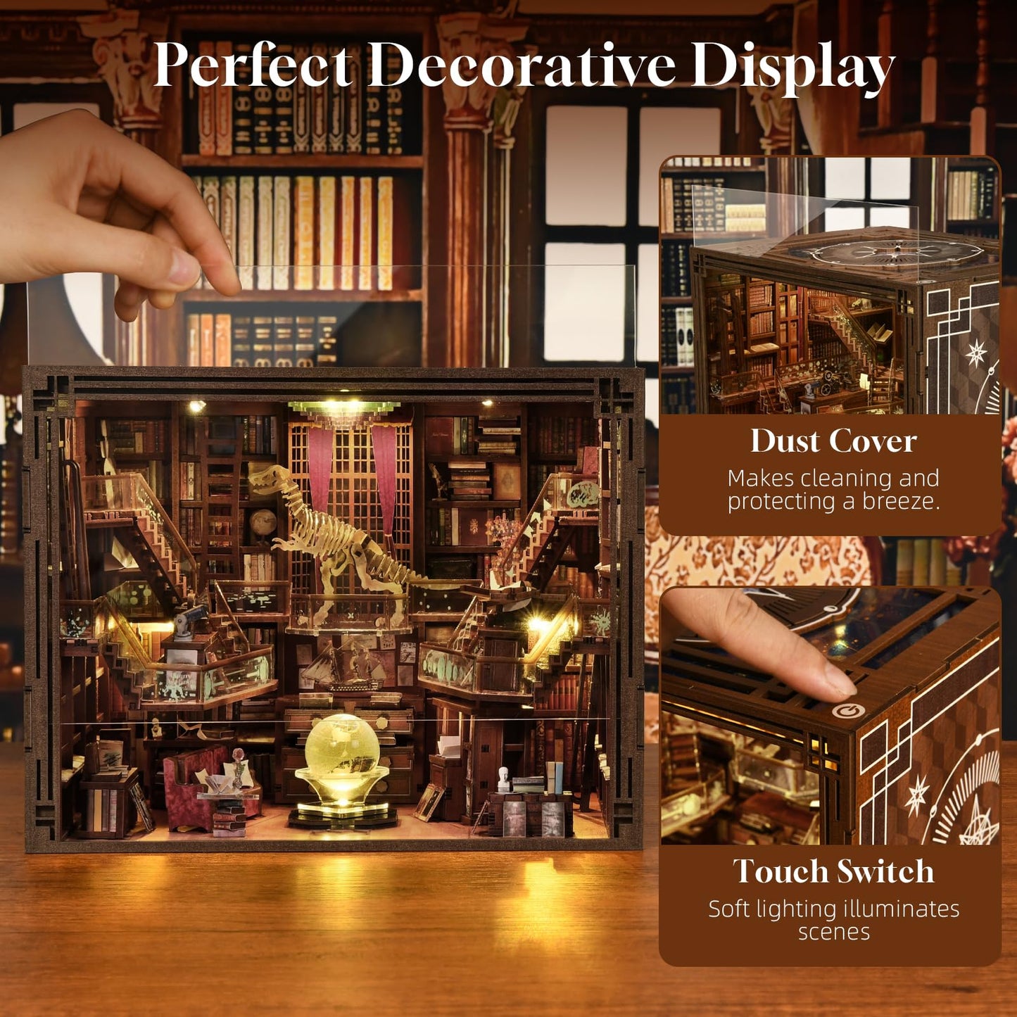 MiniCity DIY Book Nook Kit for Adults – 3D Wooden Puzzle with LED Light & Dust Cover (Beyond Library Max)
