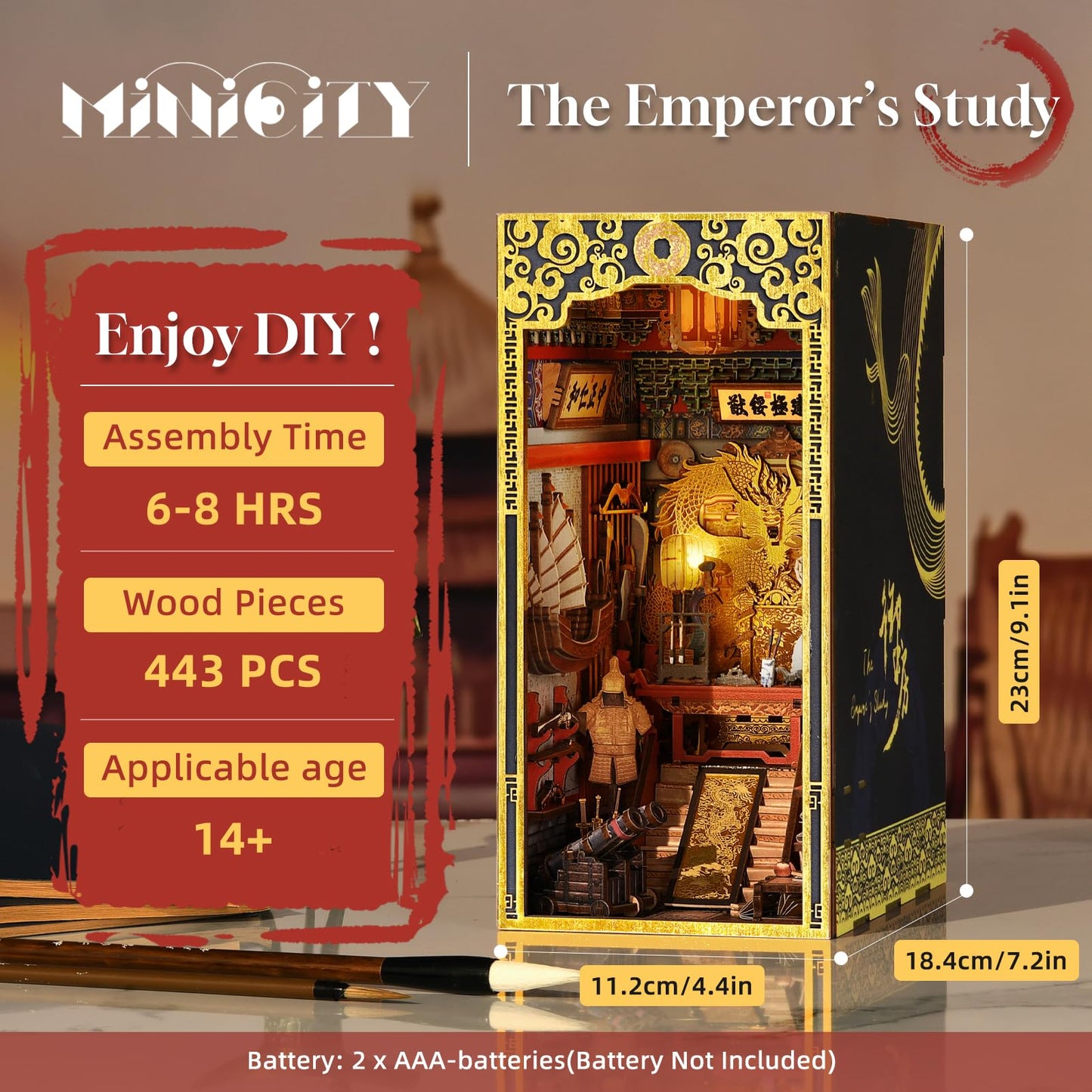 MiniCity DIY Book Nook Kit for Adults – The Emperor's Study with LED Light