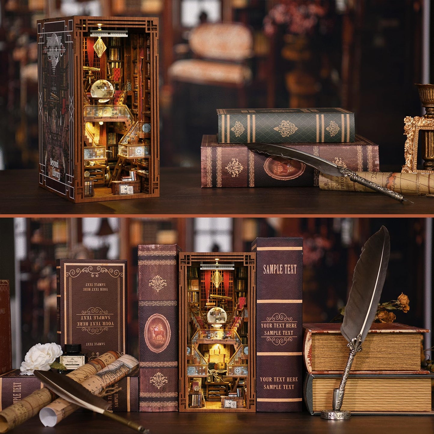 MiniCity Book Nook Kit – DIY 3D Wooden Bookend with LED Light