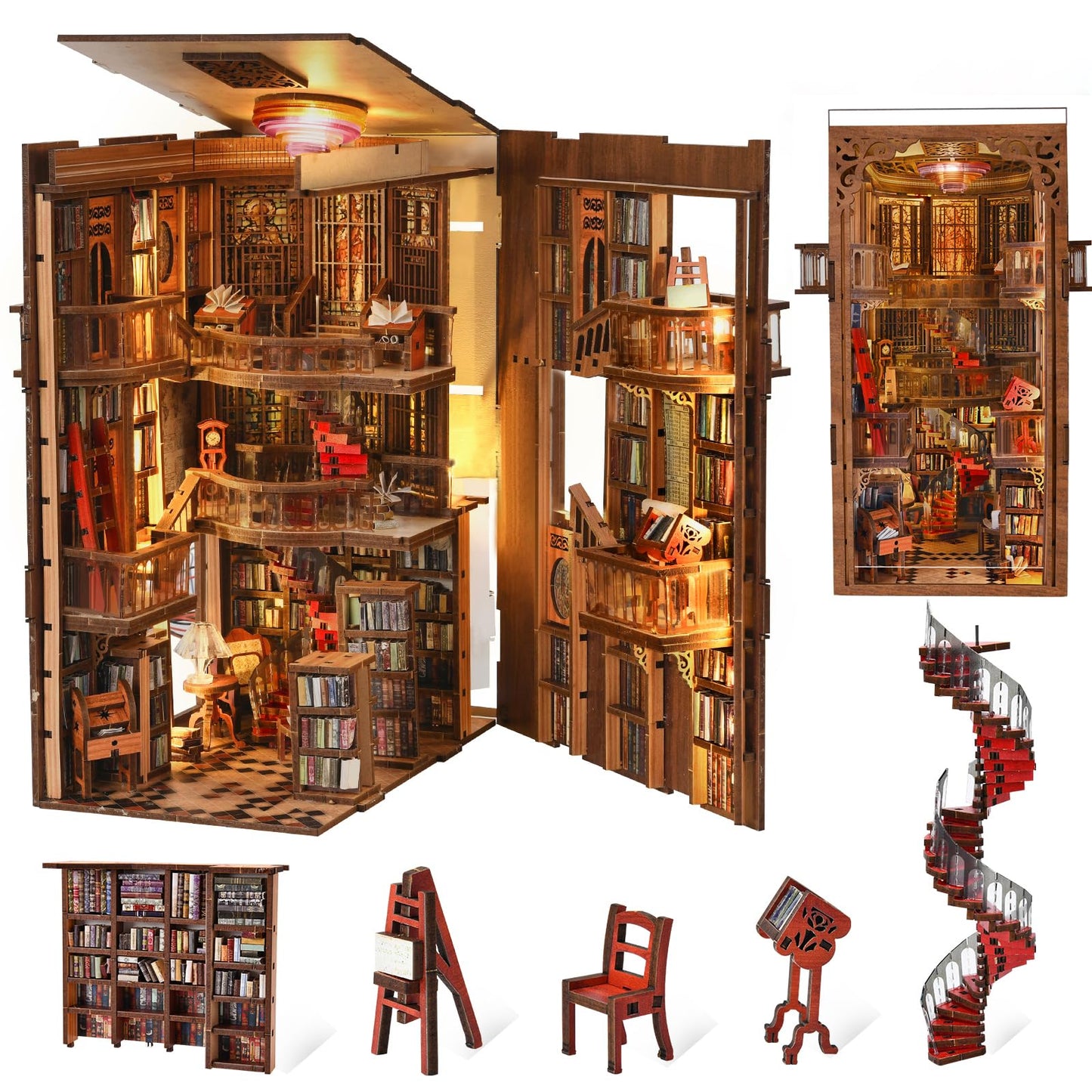 MiniCity Book Nook Kit | DIY 3D Wooden Bookend with LED Light – Abbey Library