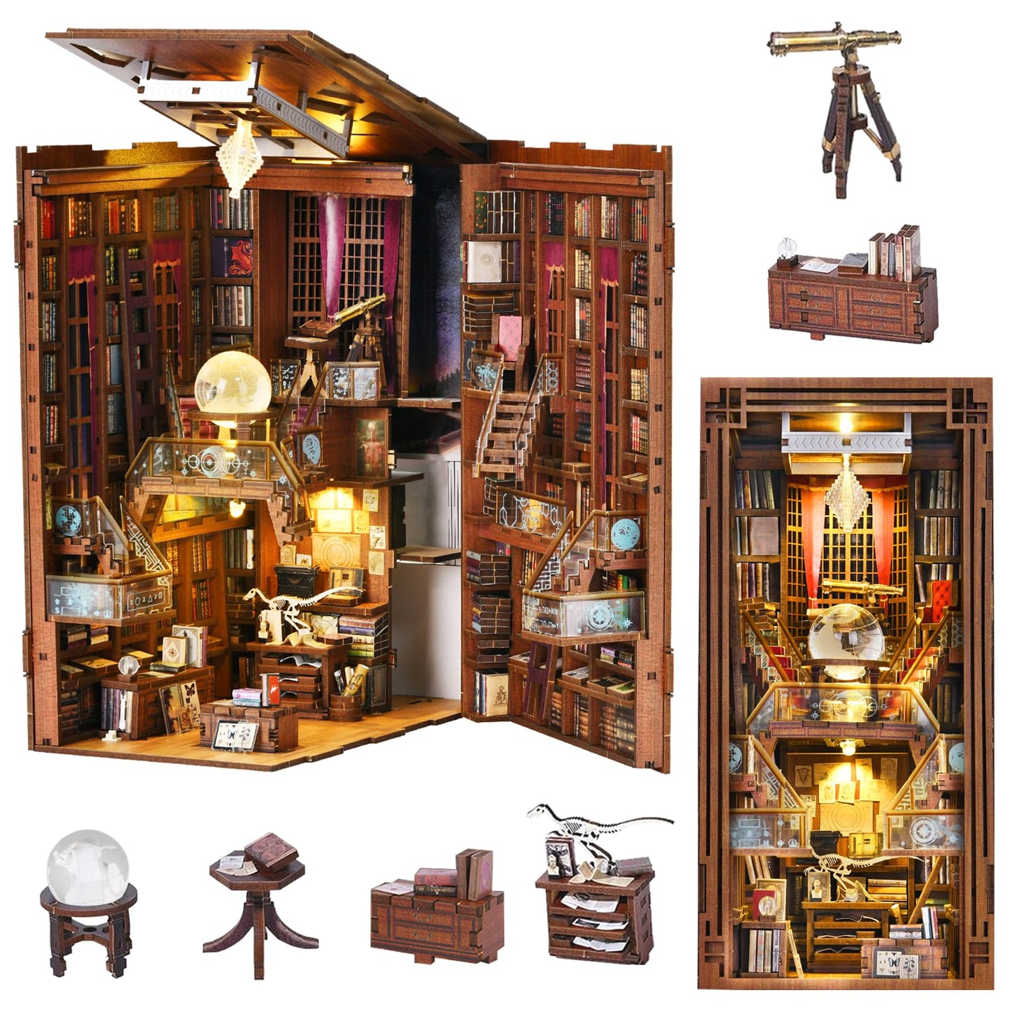 MiniCity Book Nook Kit – DIY 3D Wooden Bookend with LED Light
