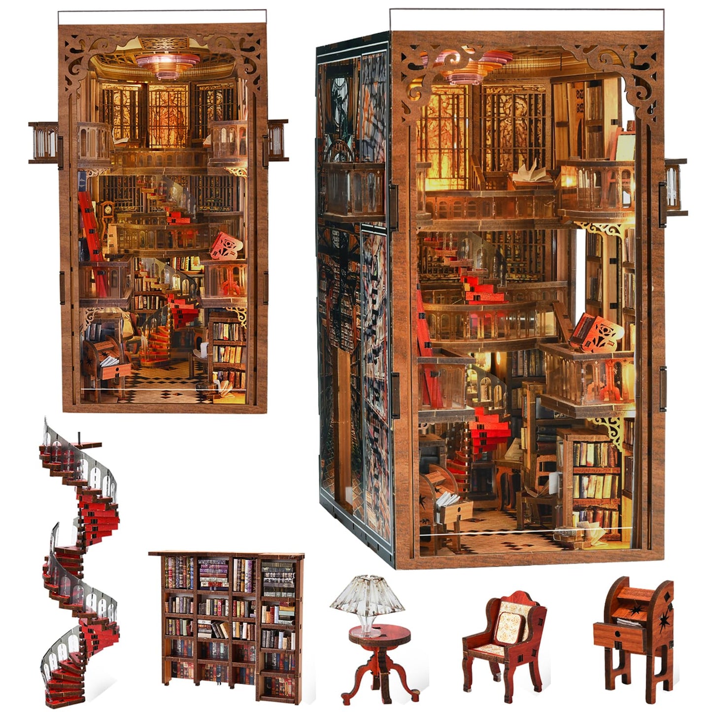 MiniCity Book Nook Kit – DIY Abbey Library Dollhouse with LED Light