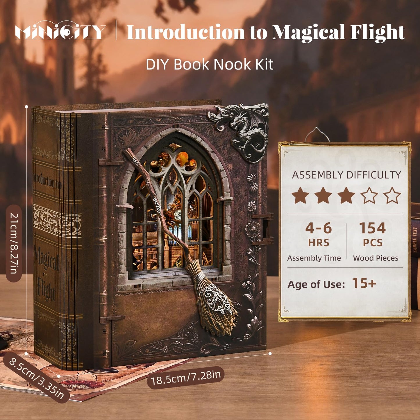 MiniCity Book Nook Kit – DIY Miniature Library for Adults, Teens & Beginners | Introduction to Magical Flight