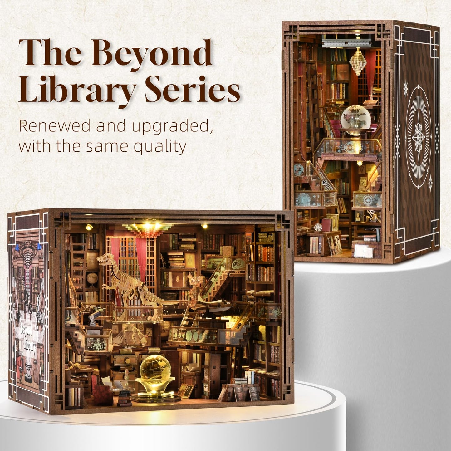 MiniCity DIY Book Nook Kit for Adults – 3D Wooden Puzzle with LED Light & Dust Cover (Beyond Library Max)