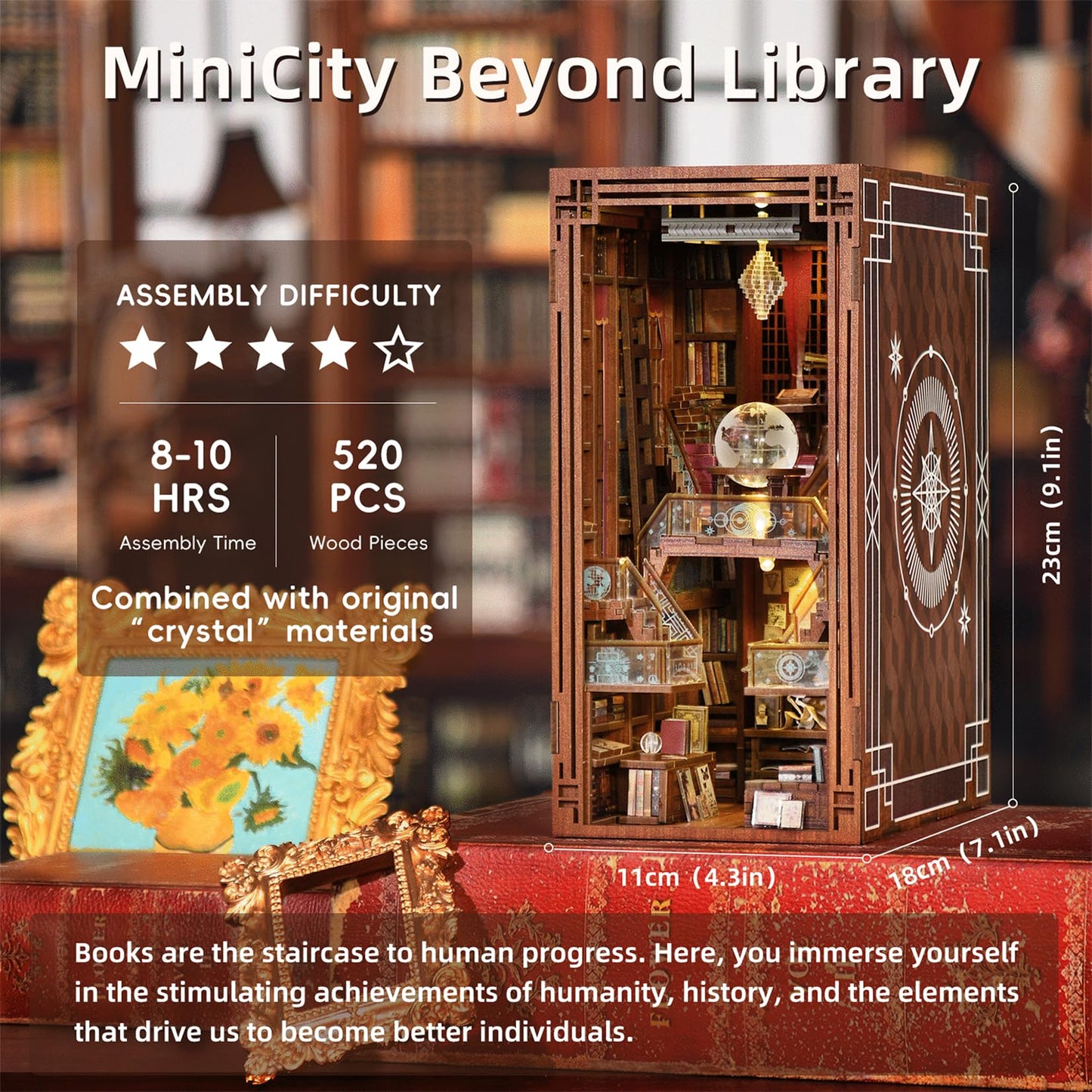 MiniCity Book Nook Kit – DIY 3D Wooden Bookend with LED Light