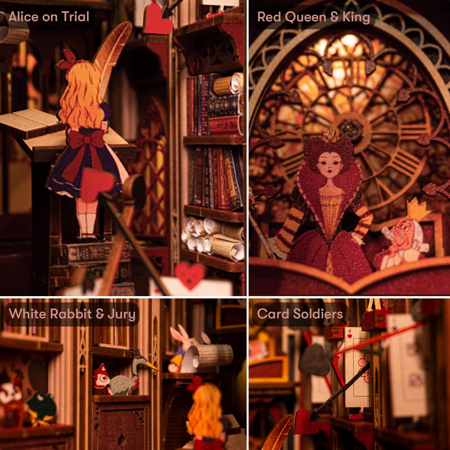 Minicity Book Nook Kit — Alice in Wonderland DIY 3D Wooden Bookend with LED Light