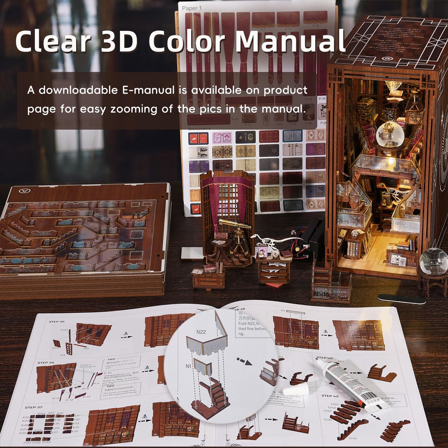 MiniCity Book Nook Kit – DIY 3D Wooden Bookend with LED Light