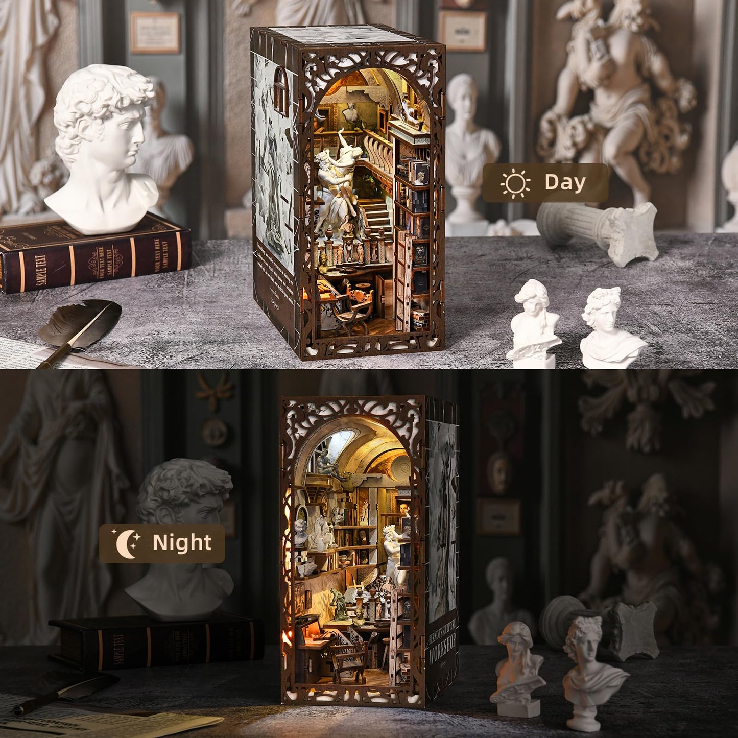 MiniCity DIY Book Nook Kit – Bernini's Workshop with Premium Wood and LEDs