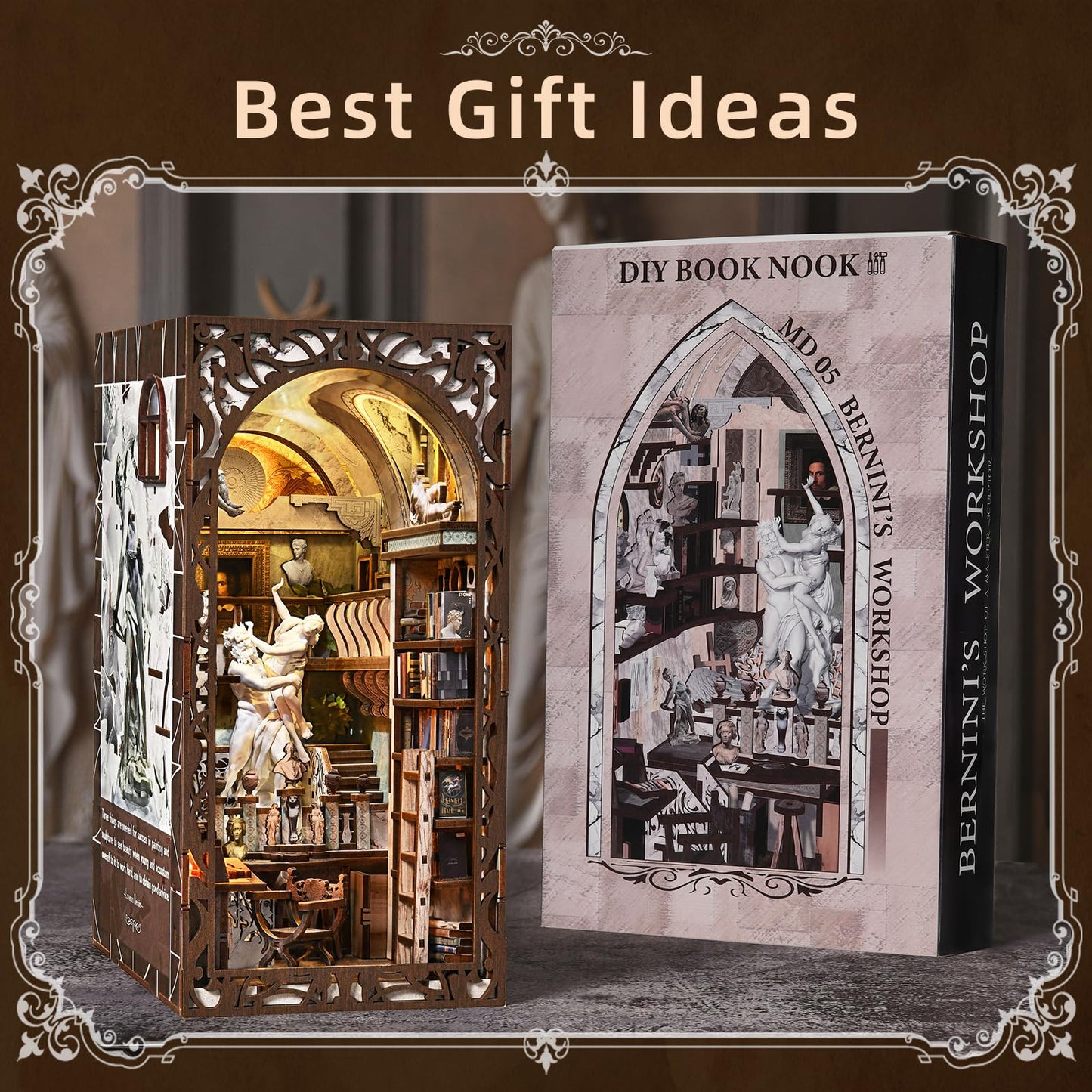 MiniCity DIY Book Nook Kit – Bernini's Workshop with Premium Wood and LEDs
