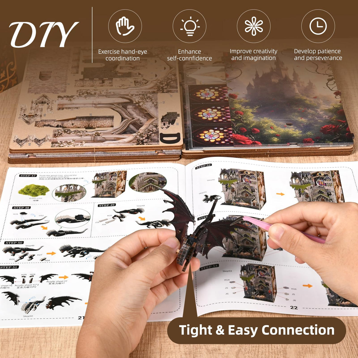 MiniCity DIY Book Nook Kit for Adults – Sleeping Beauty 3D Wood Puzzle with LED Light
