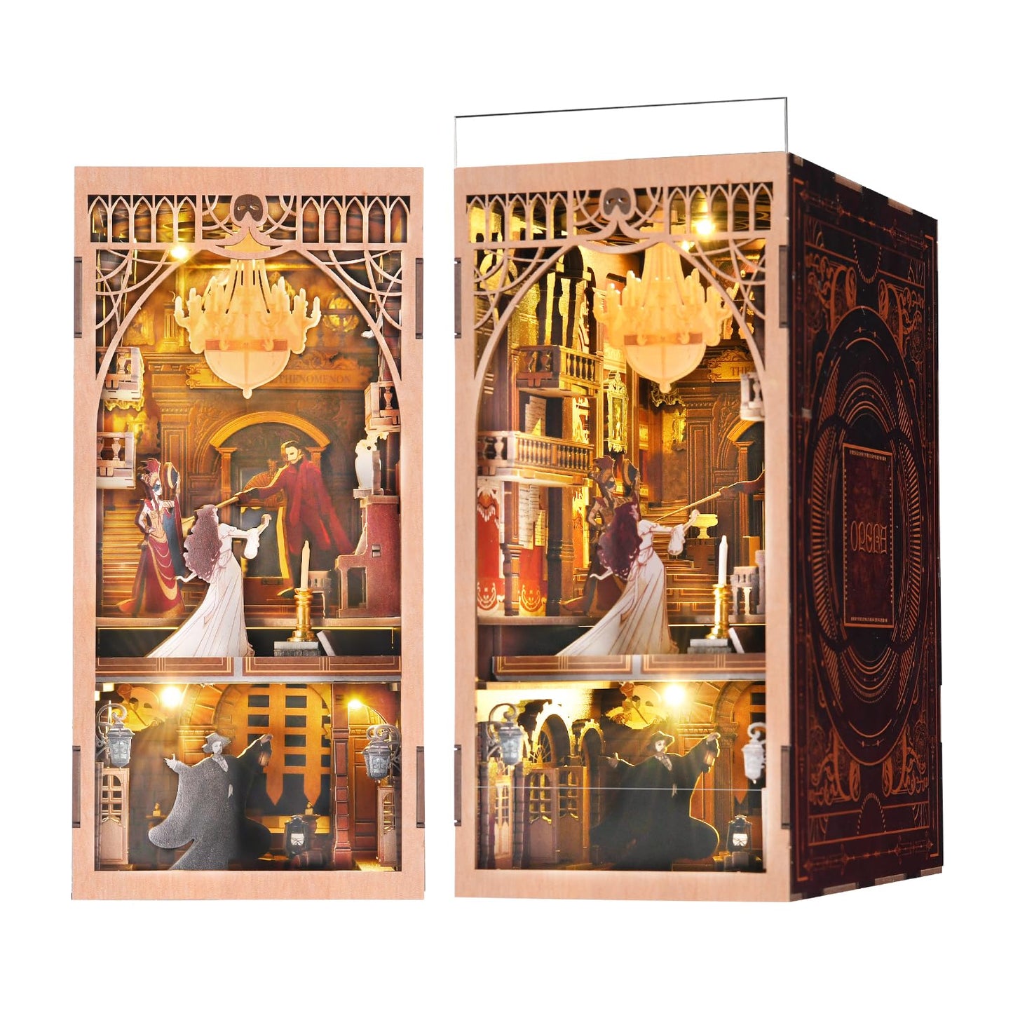 MiniCity Phantom of the Opera DIY Book Nook Kit — LED Lighted 3D Wooden Puzzle Bookend