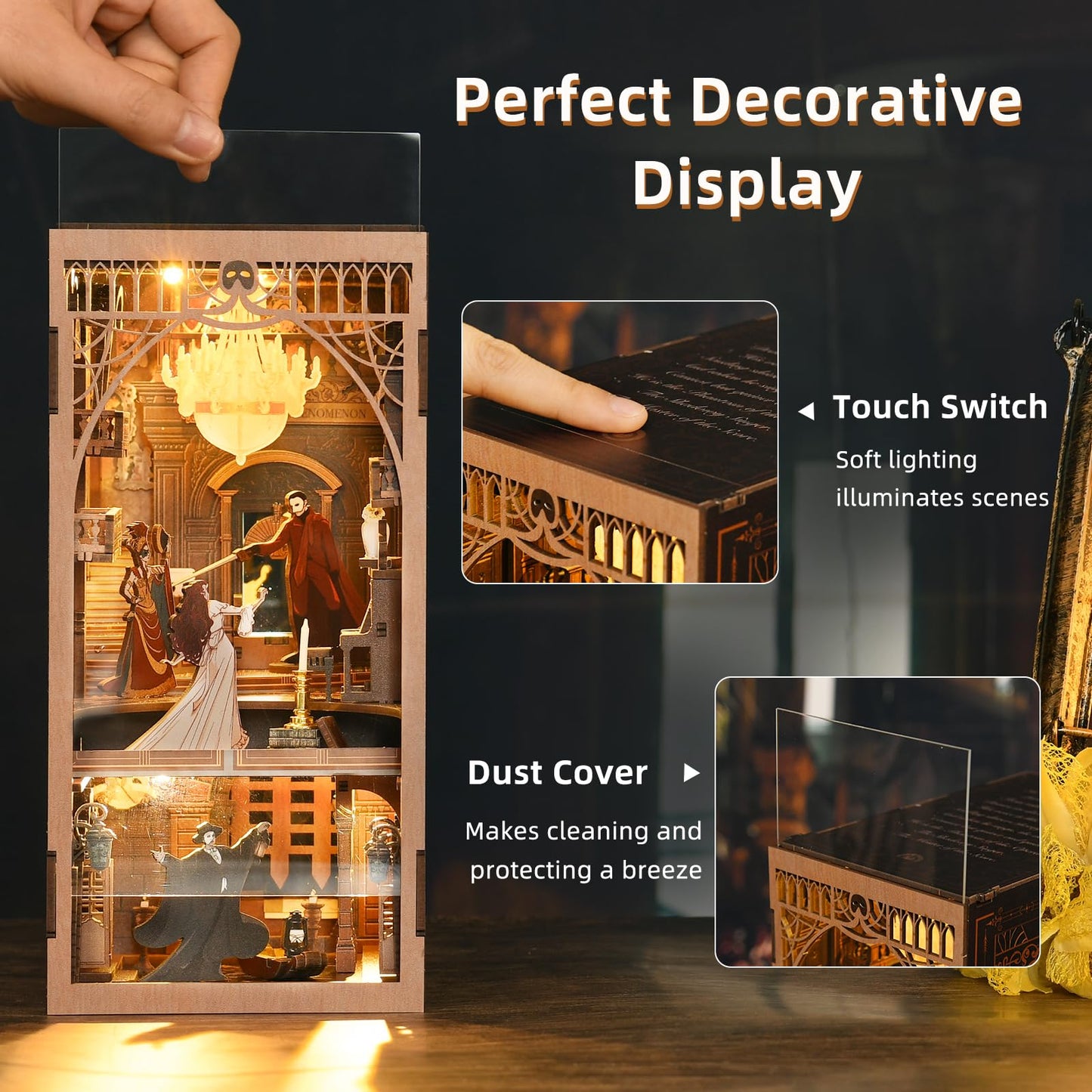 MiniCity Phantom of the Opera DIY Book Nook Kit — LED Lighted 3D Wooden Puzzle Bookend