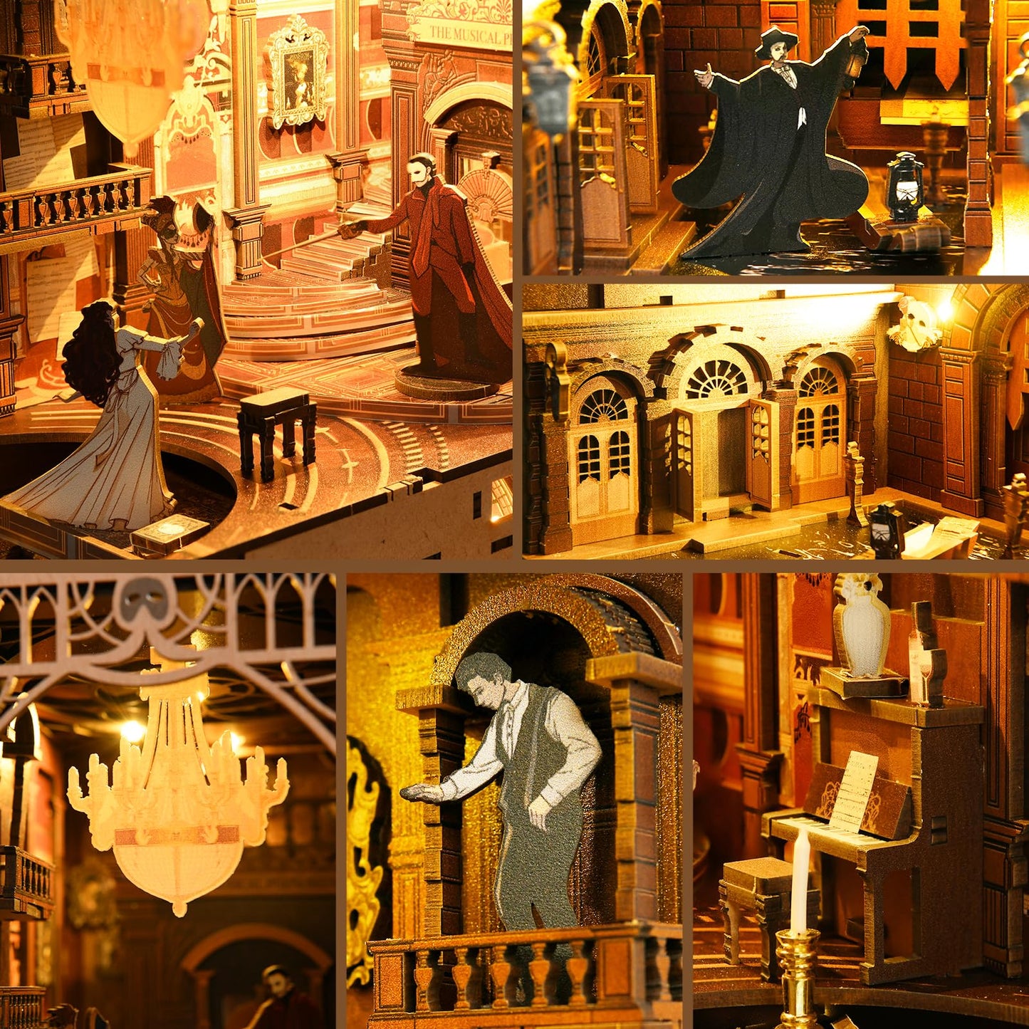 MiniCity Phantom of the Opera DIY Book Nook Kit — LED Lighted 3D Wooden Puzzle Bookend