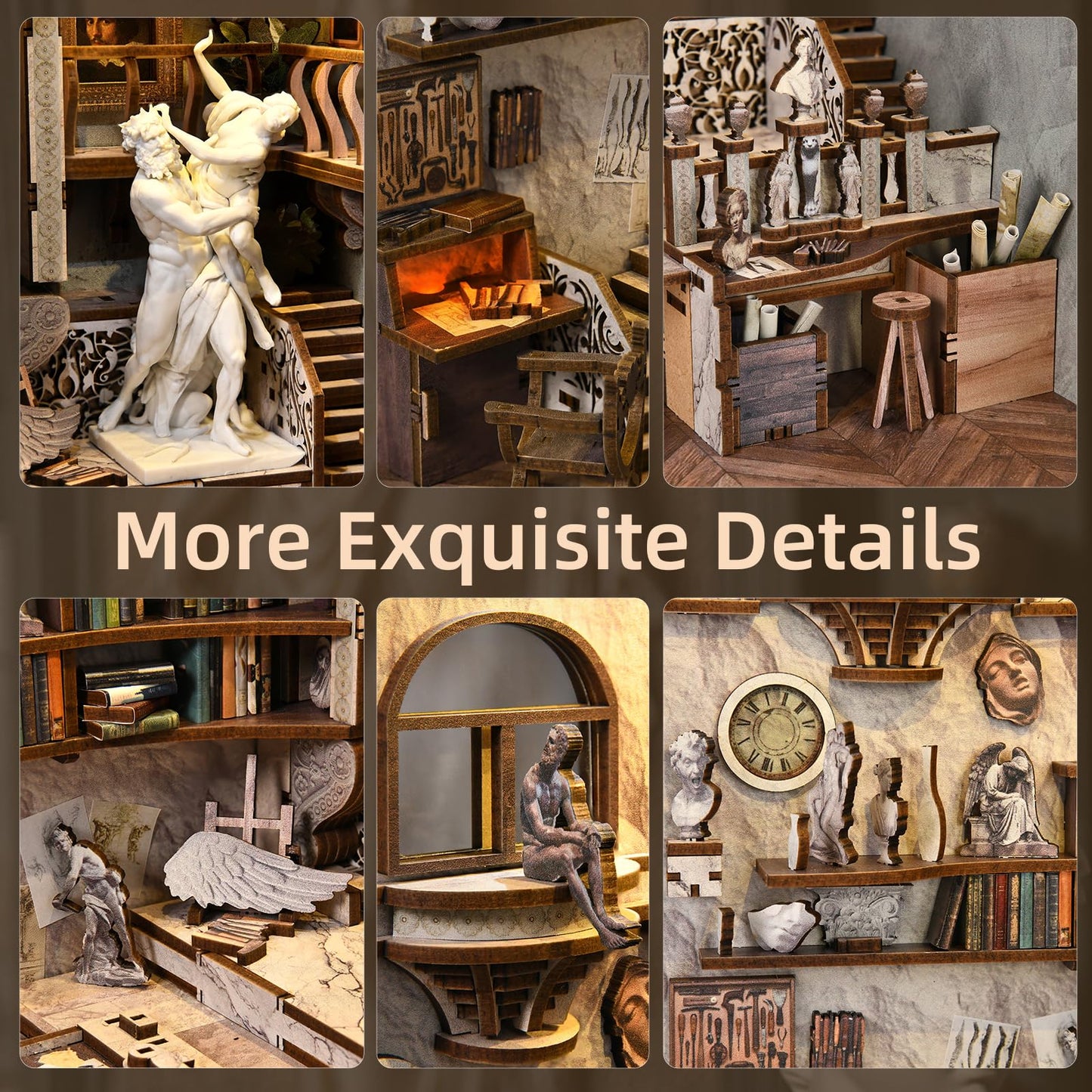 MiniCity DIY Book Nook Kit – Bernini's Workshop with Premium Wood and LEDs