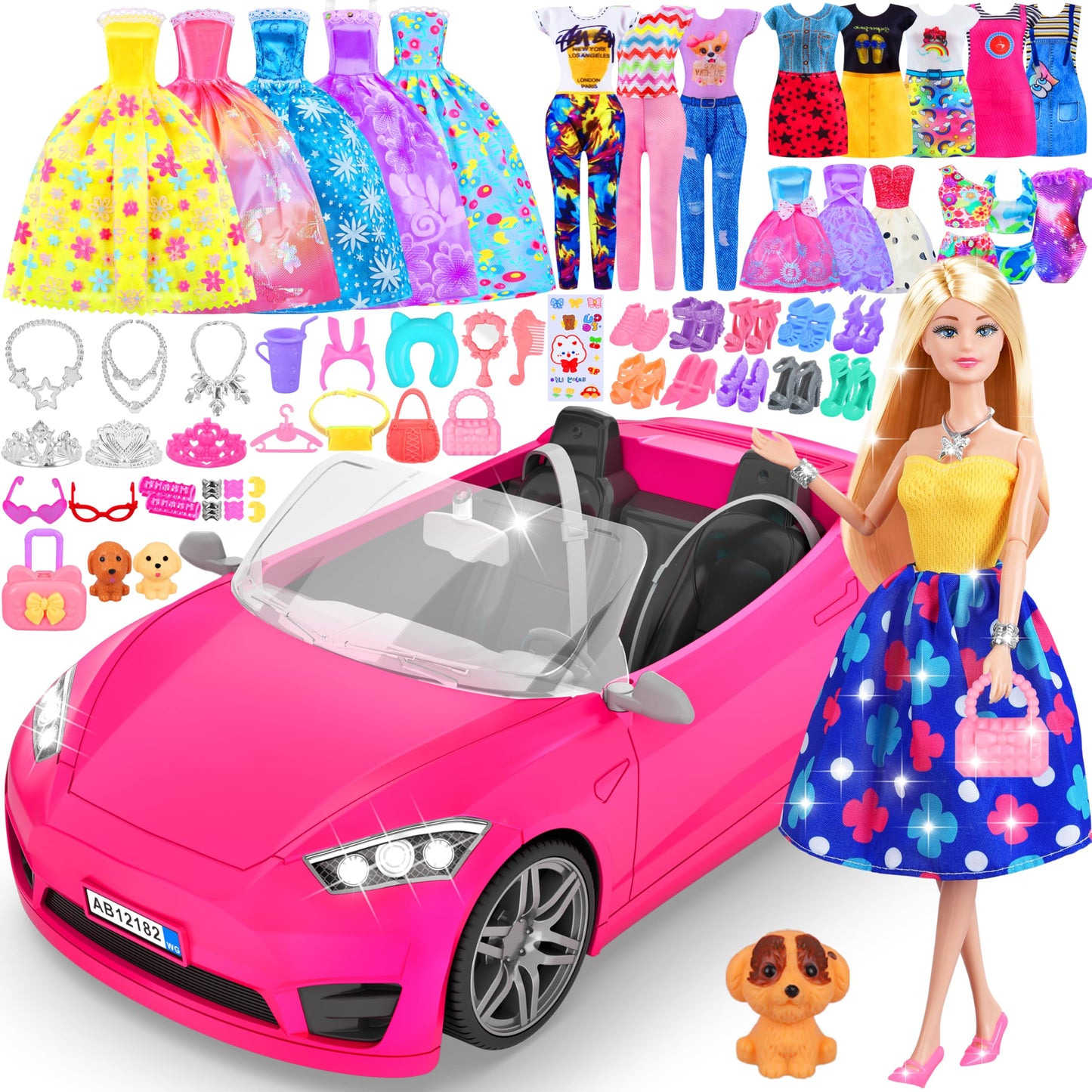 MINIFUN 91 Pcs Doll Convertible Car Set – Dress Up Toys for Girls Ages 3-8