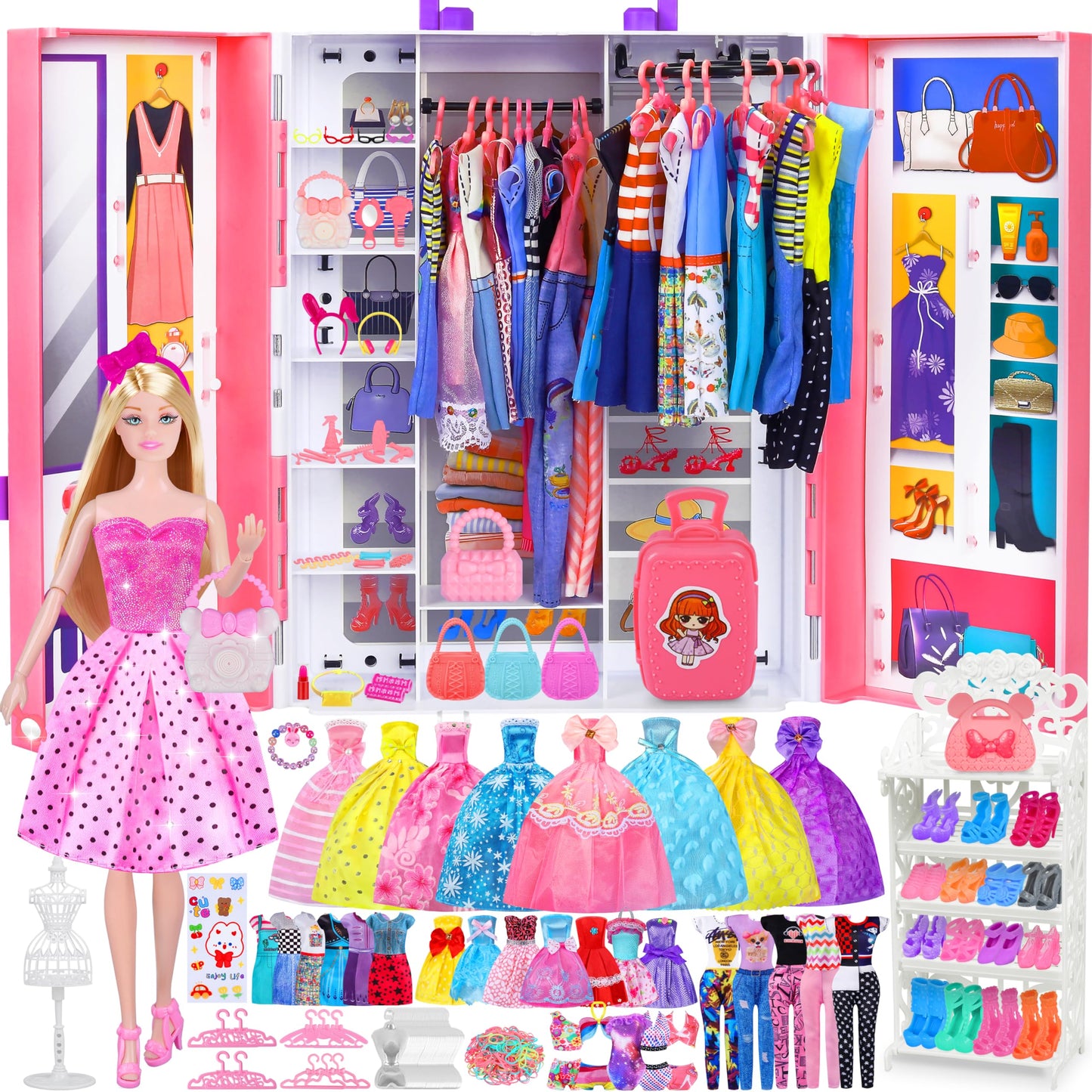 MINIFUN Doll Closet Playset — 342 Pcs of Outfits & Accessories for 11.5-inch Dolls