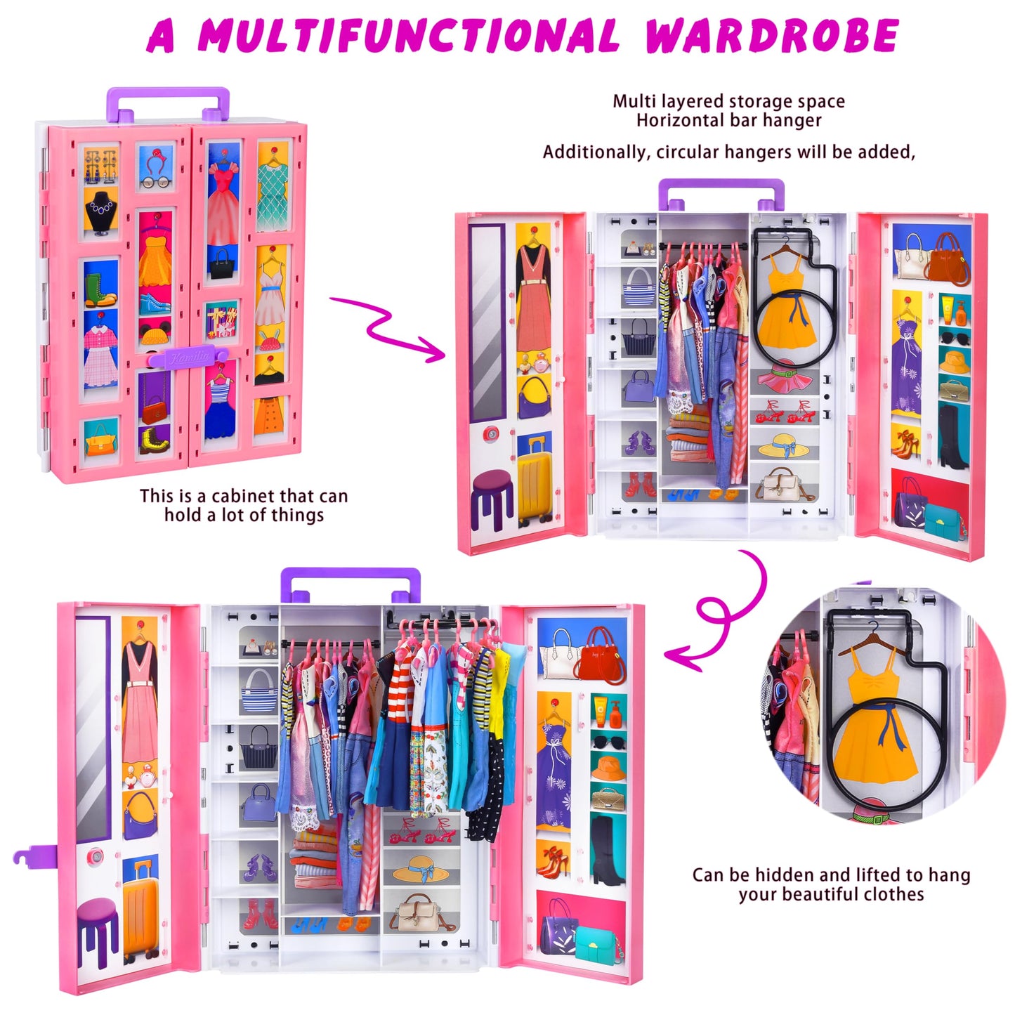 MINIFUN Doll Closet Playset — 342 Pcs of Outfits & Accessories for 11.5-inch Dolls