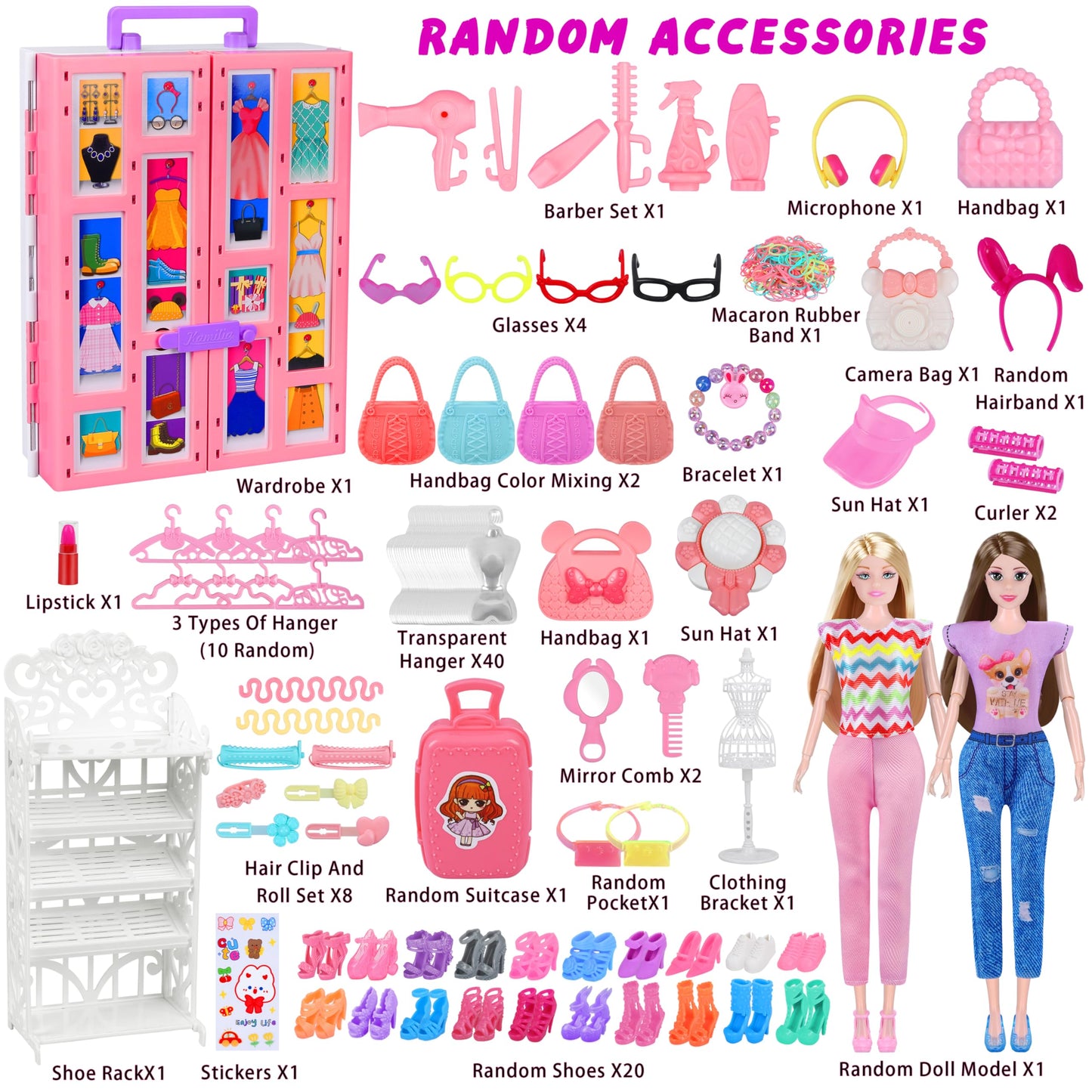 MINIFUN Doll Closet Playset — 342 Pcs of Outfits & Accessories for 11.5-inch Dolls