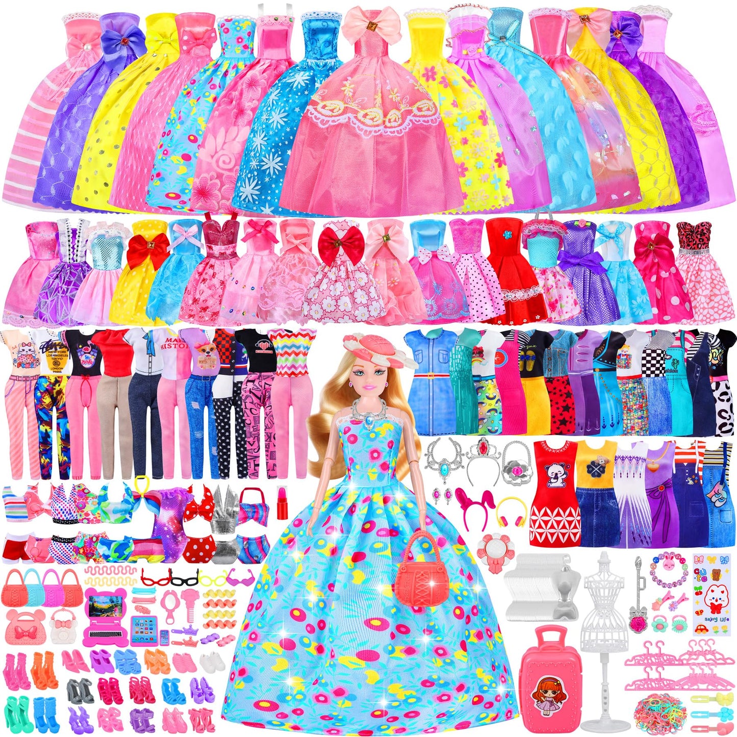 MINIFUN 342 Pcs Doll Clothes & Accessories Set for 11.5 inch Dolls – Dress Up Play