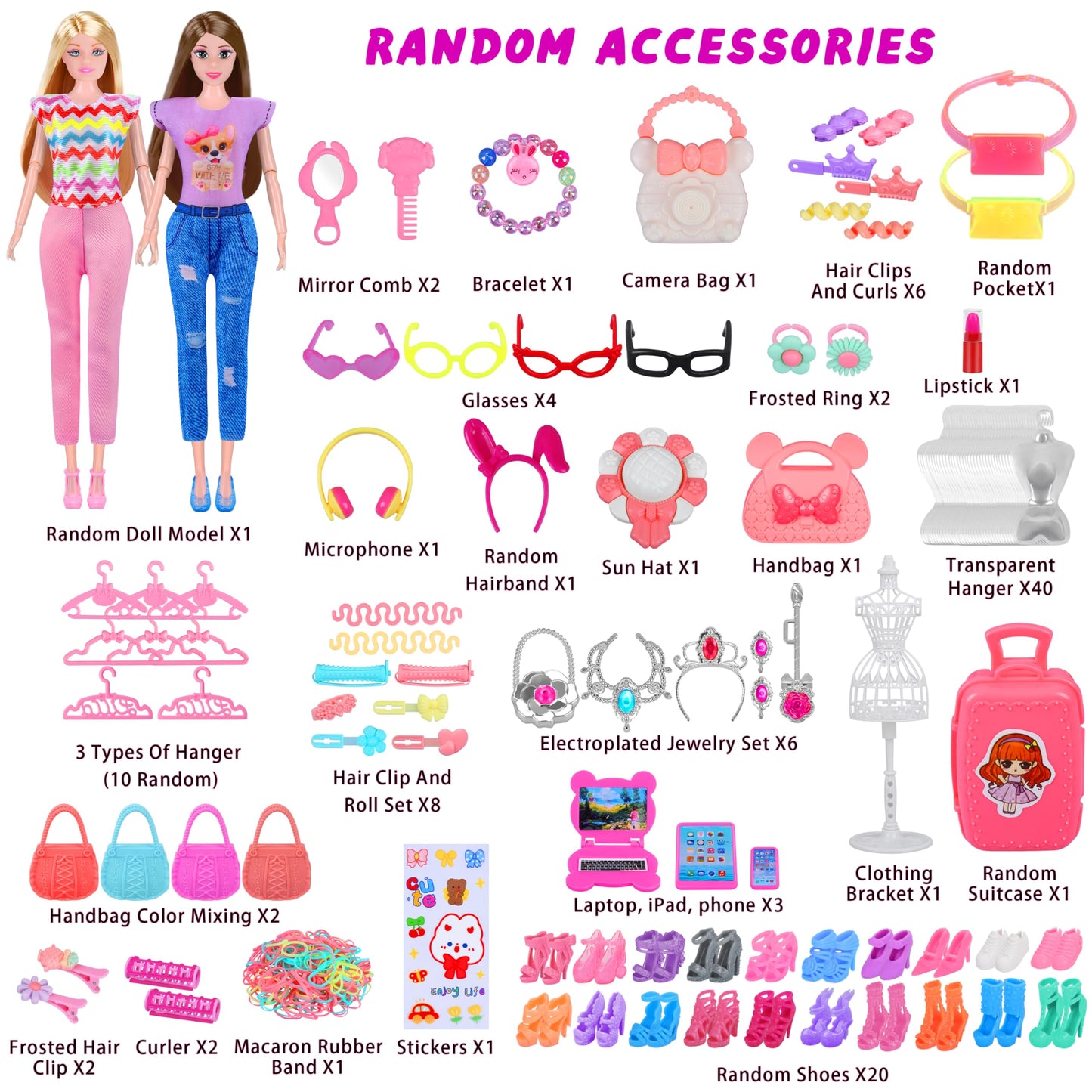 MINIFUN 342 Pcs Doll Clothes & Accessories Set for 11.5 inch Dolls – Dress Up Play