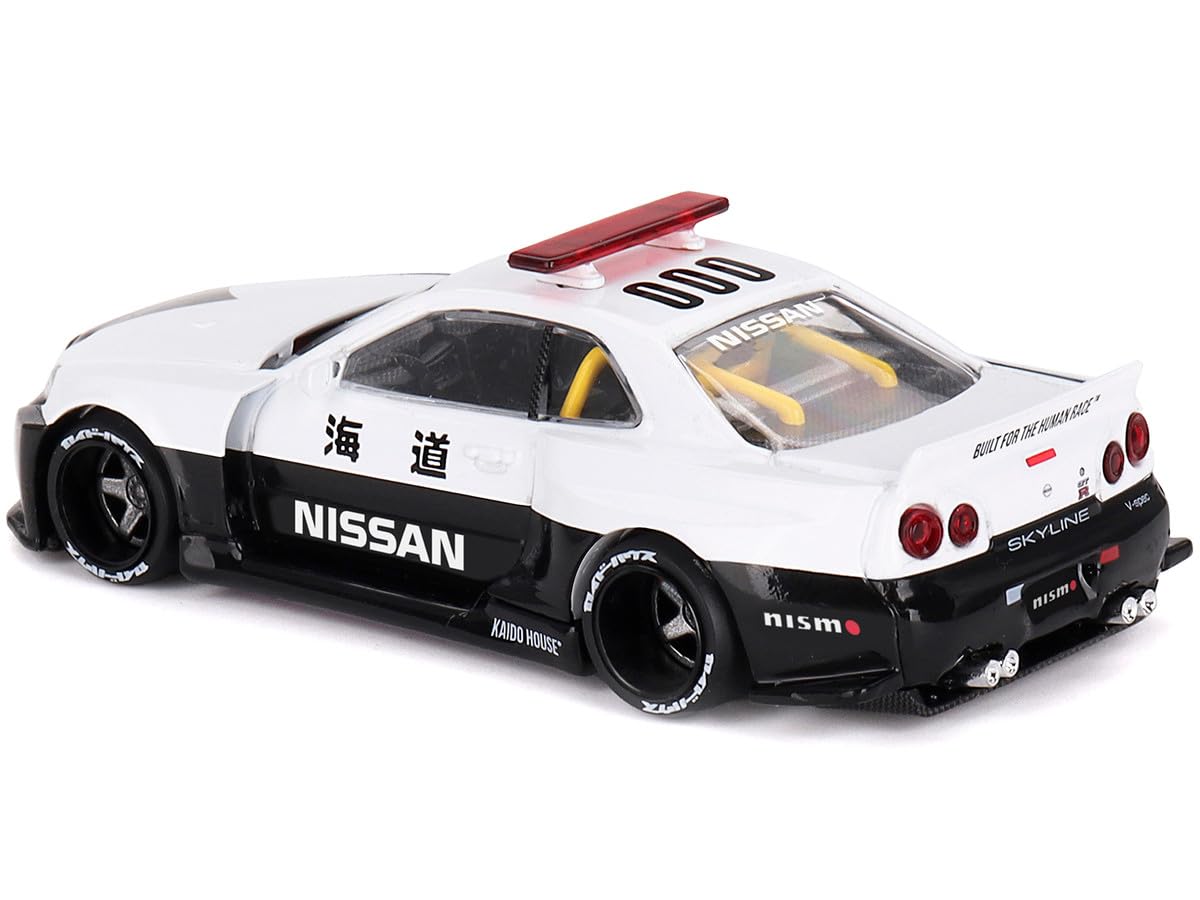 Mini GT KHMG120 Skyline GT-R (R34) Kaido Works V2 Aero – RHD Police Diecast 1/64