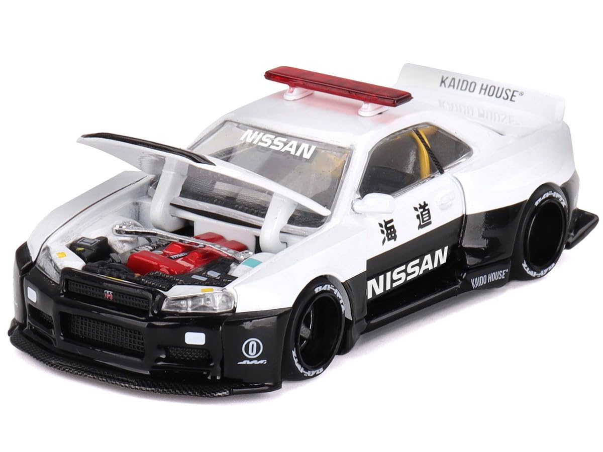 Mini GT KHMG120 Skyline GT-R (R34) Kaido Works V2 Aero – RHD Police Diecast 1/64