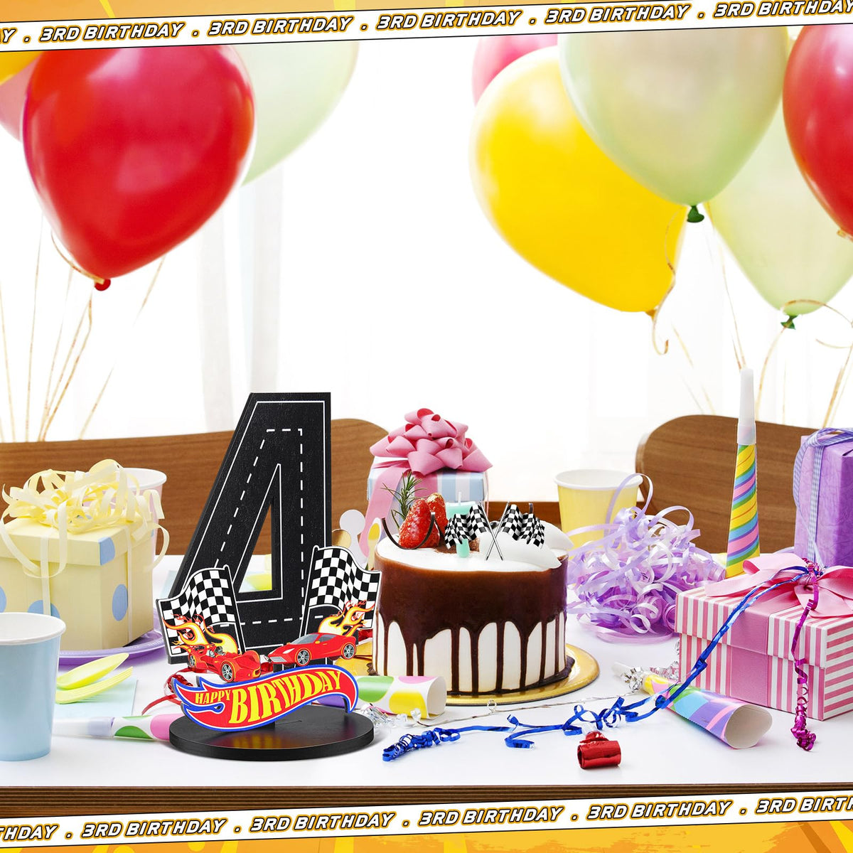 MiniInflat Race Car 4th Birthday Sign – Wooden Centerpiece for Boys' Party