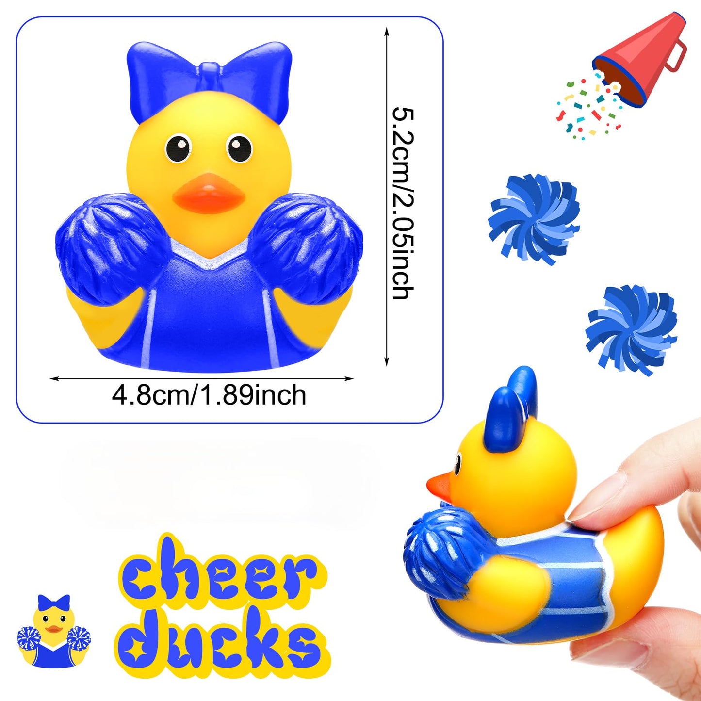 MiniInflat 24 Pcs Cheer Team Gifts Bulk - Blue Bow Rubber Ducks
