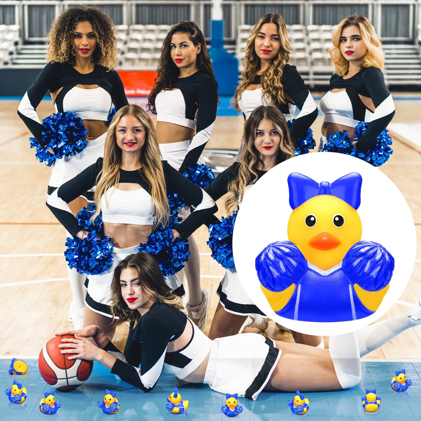 MiniInflat 24 Pcs Cheer Team Gifts Bulk - Blue Bow Rubber Ducks